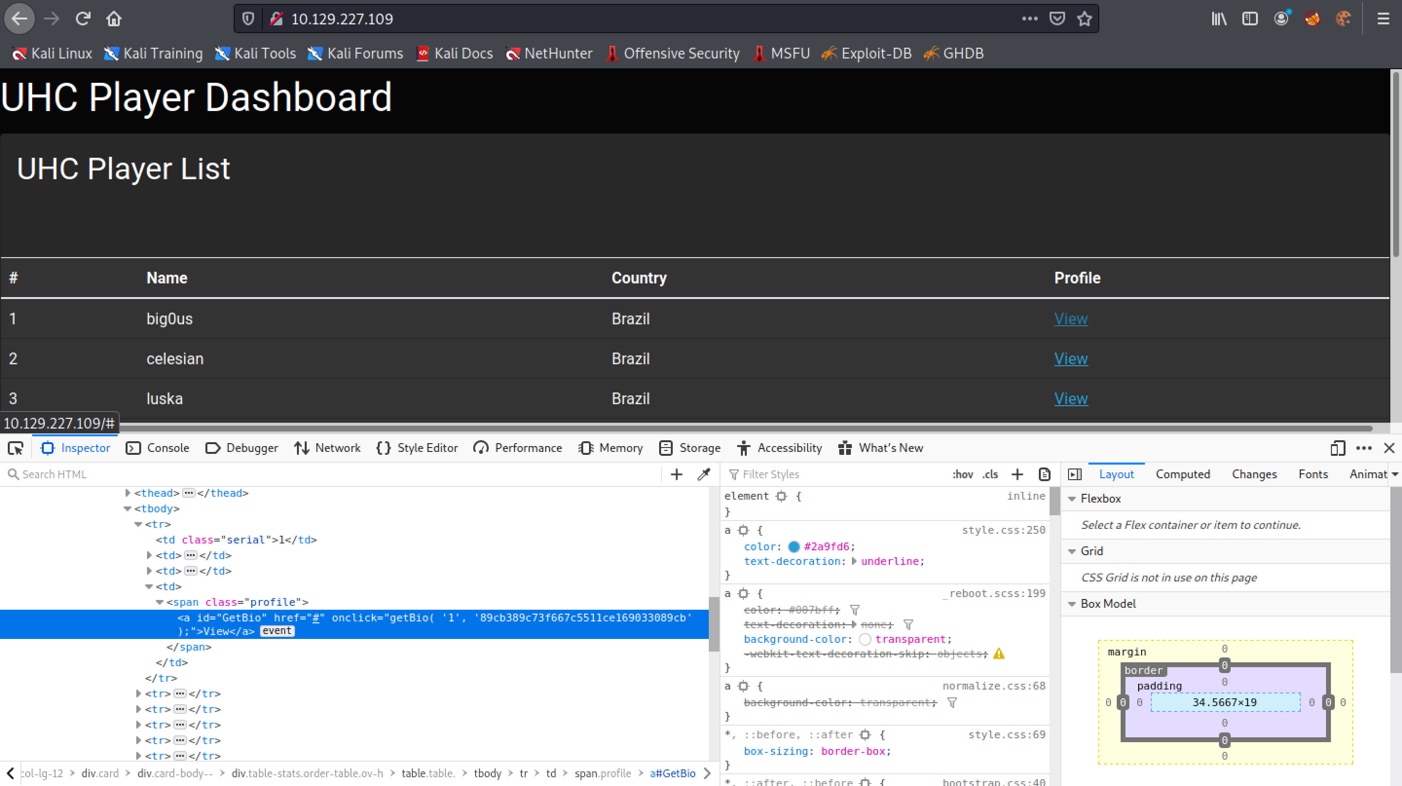 Viewing the source of the main page.