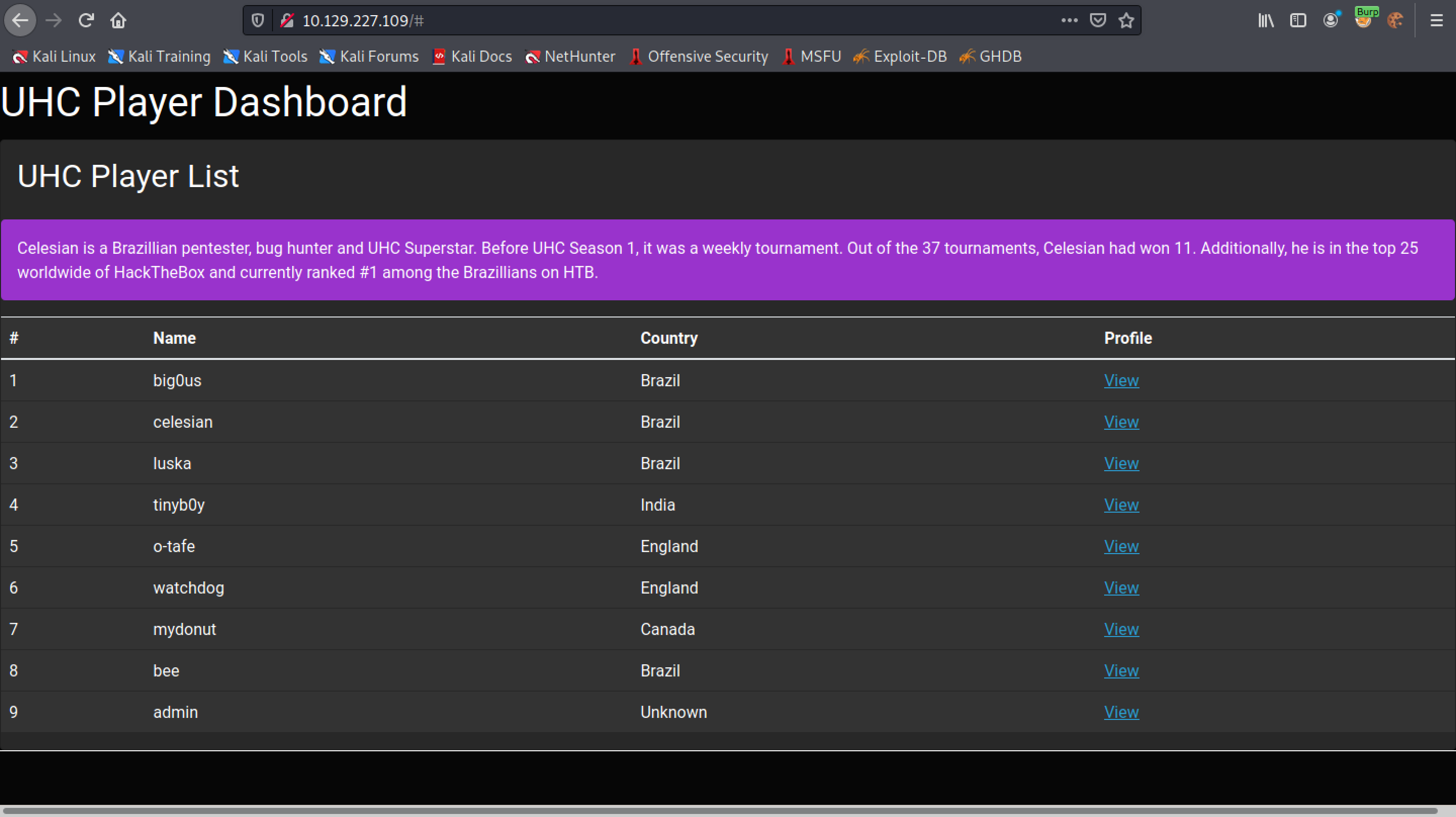 Displaying some random data about the second user.
