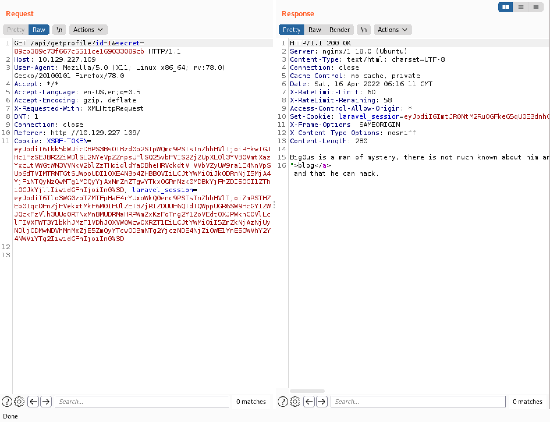 Sending a HTTP request through Burp Repeater.
