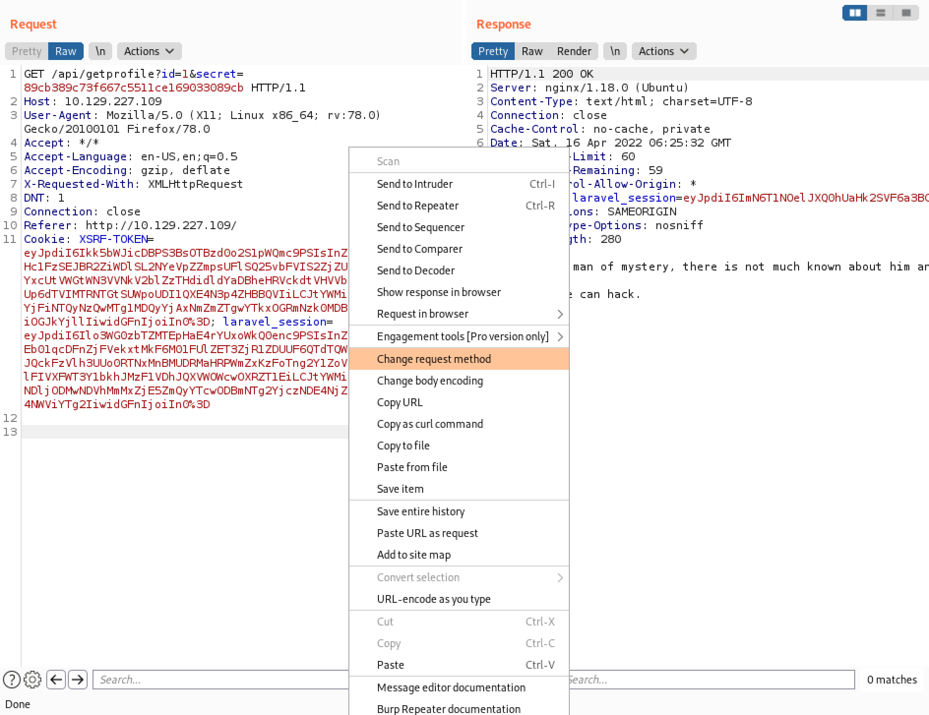Changing the request method from GET to POST.