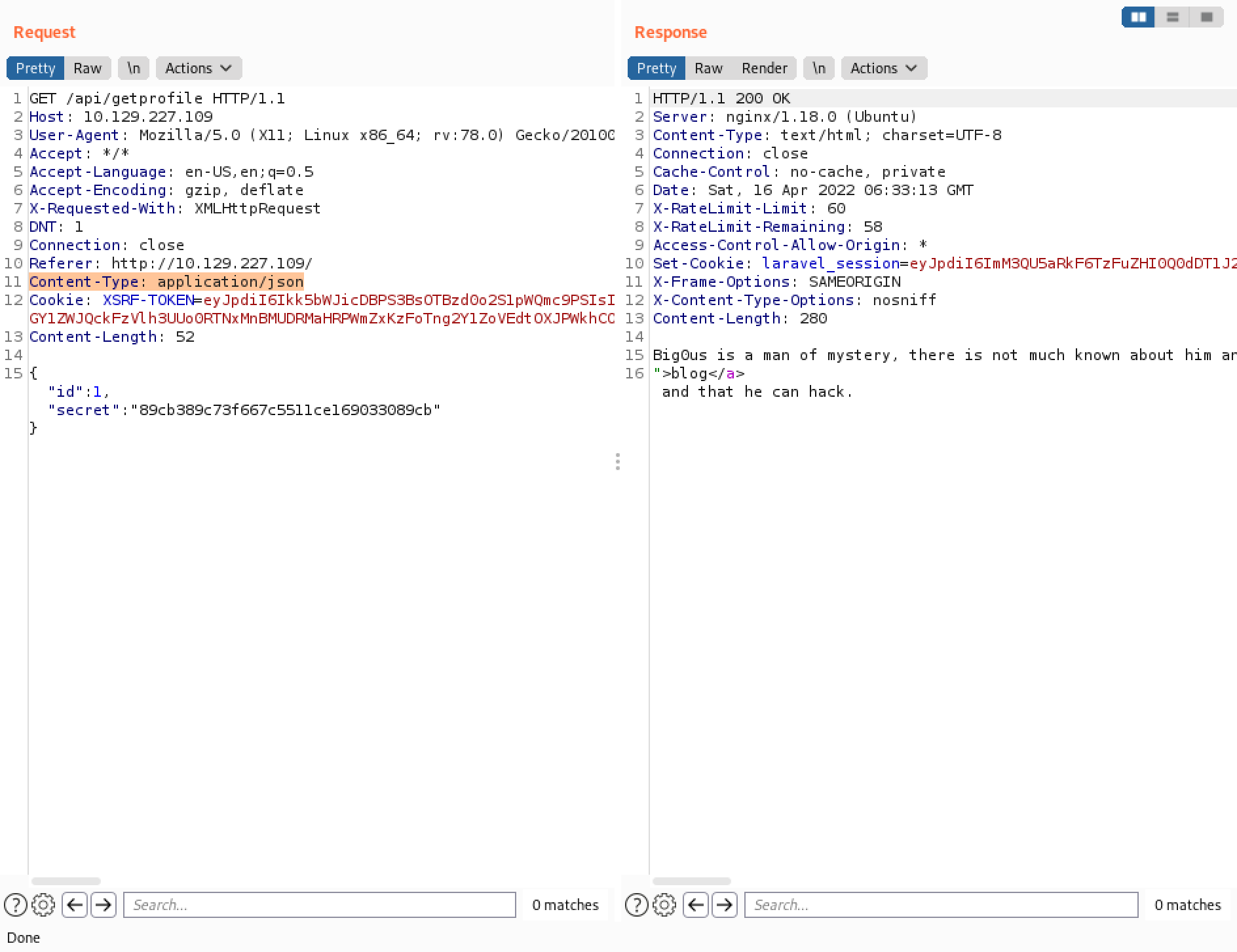 Sending the request body as JSON.