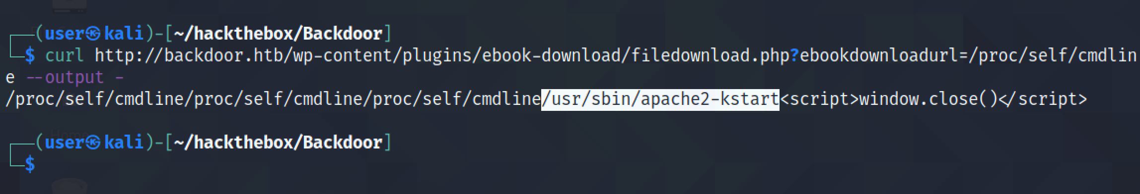 Using the LFI vulnerability to list the current process on the target.