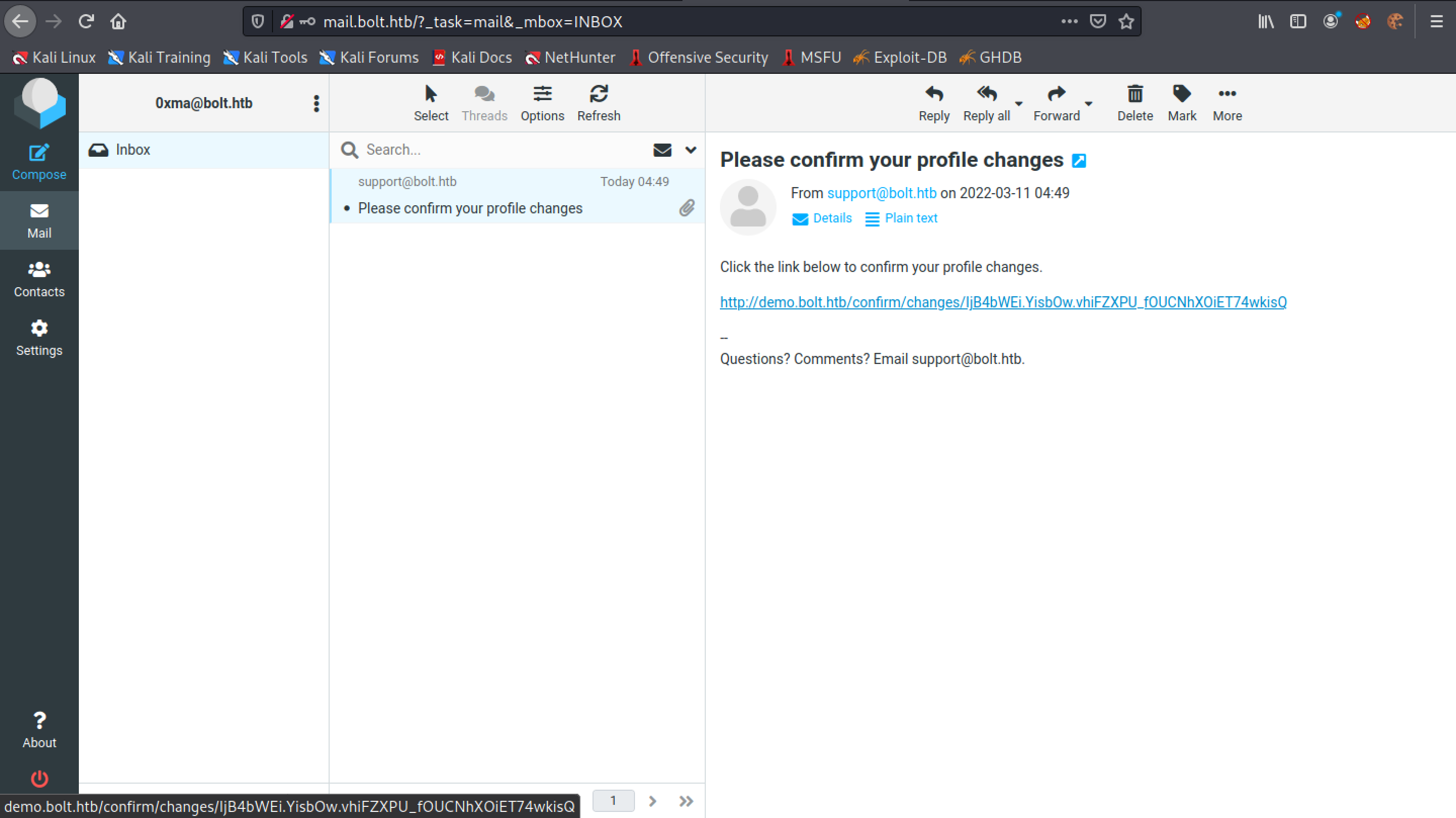 Email with a link asking us to confirm the changes.