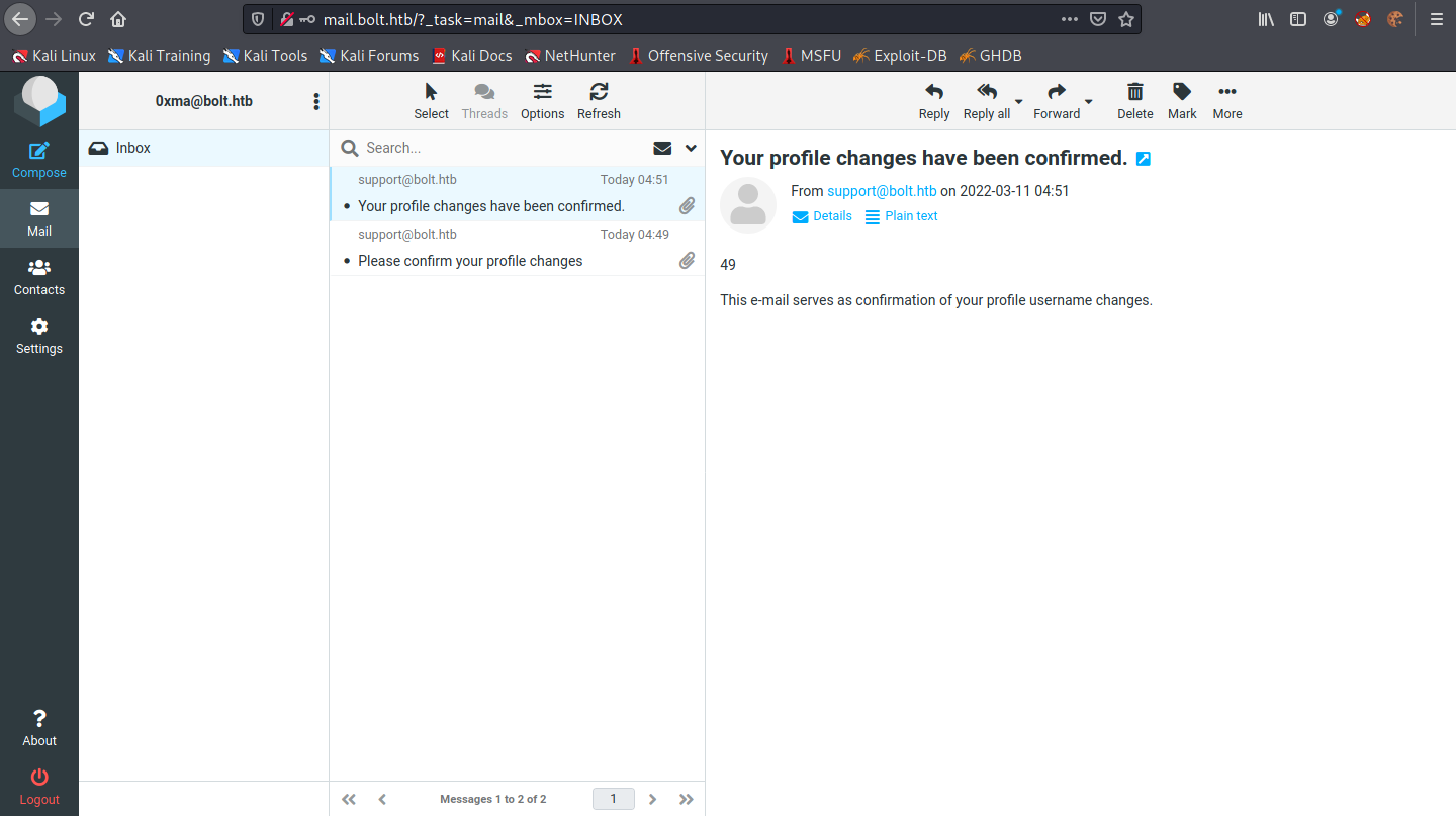 Email confirming our changes.