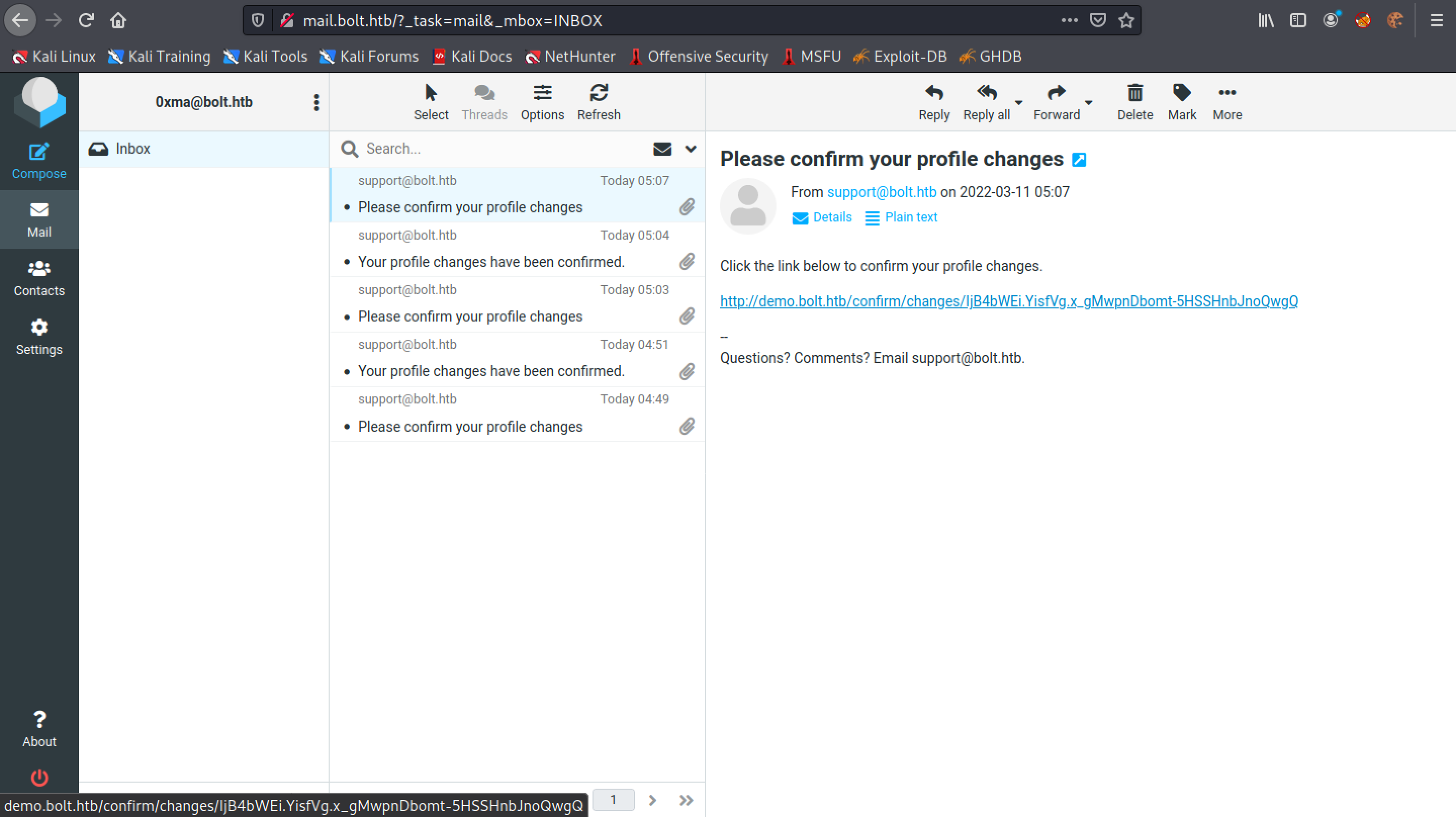 Clicking on the link to confirm the changes.