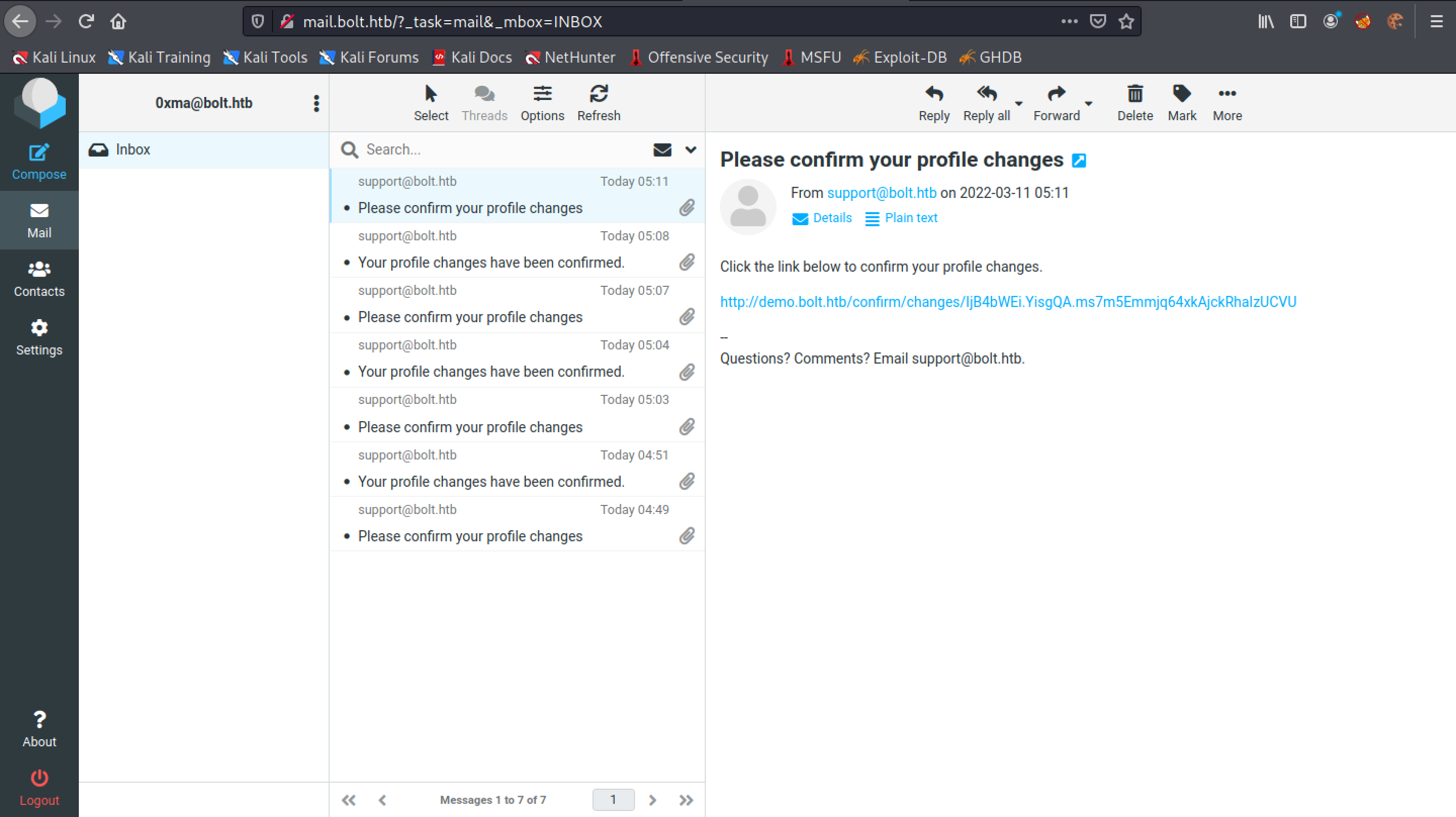 Clicking on the link to confirm our changes.