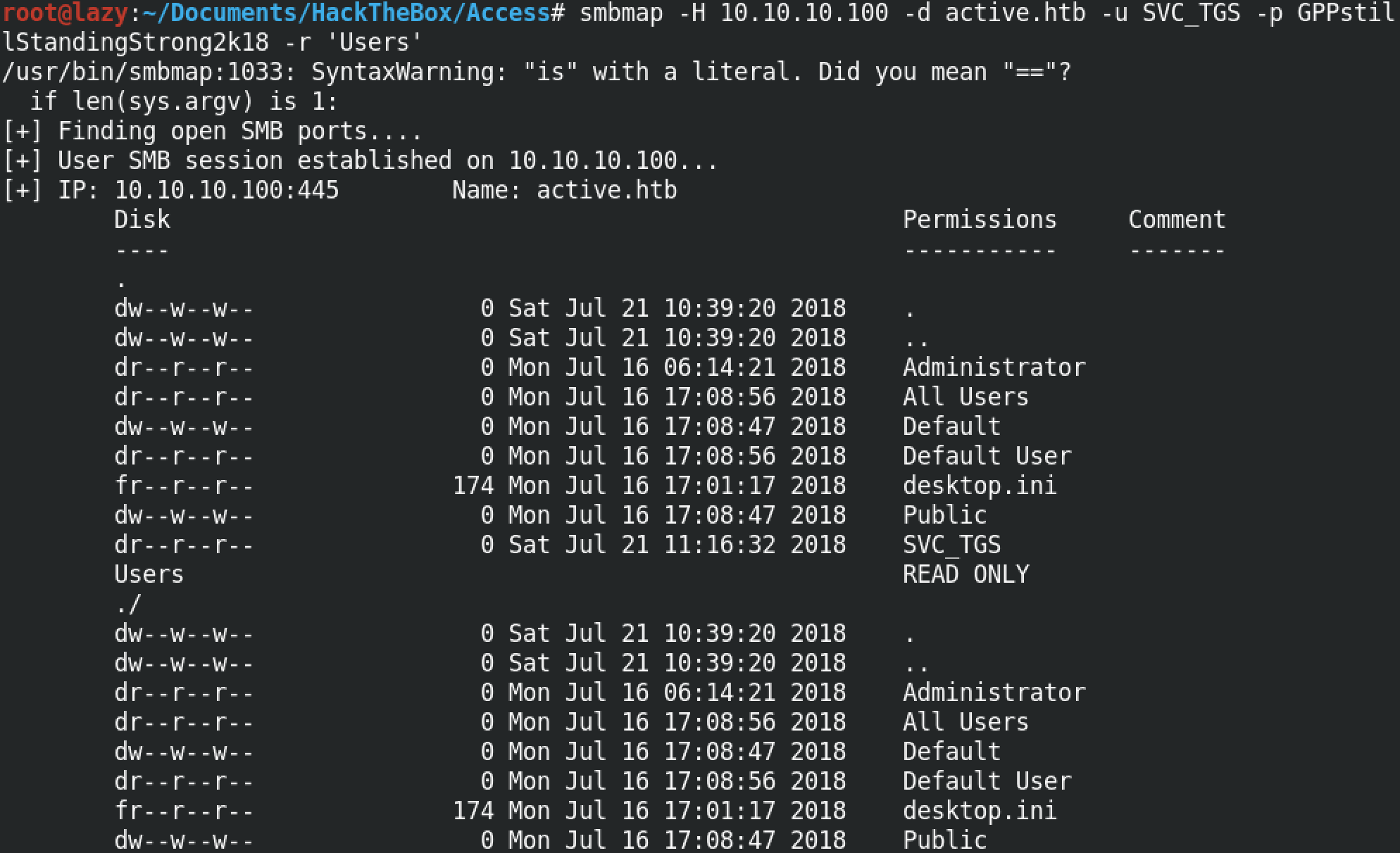 Browsing a specific directory using smbmap.
