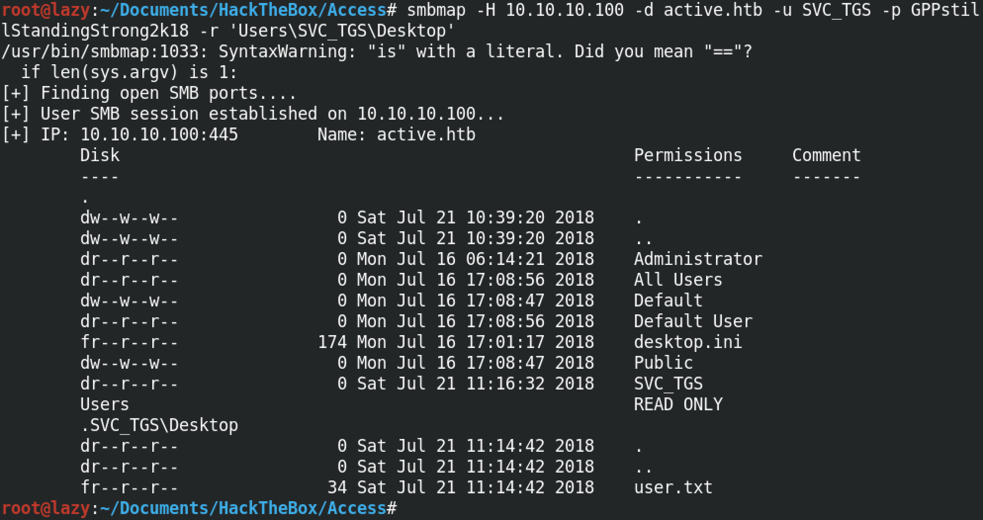 Browsing a specific directory using smbmap.