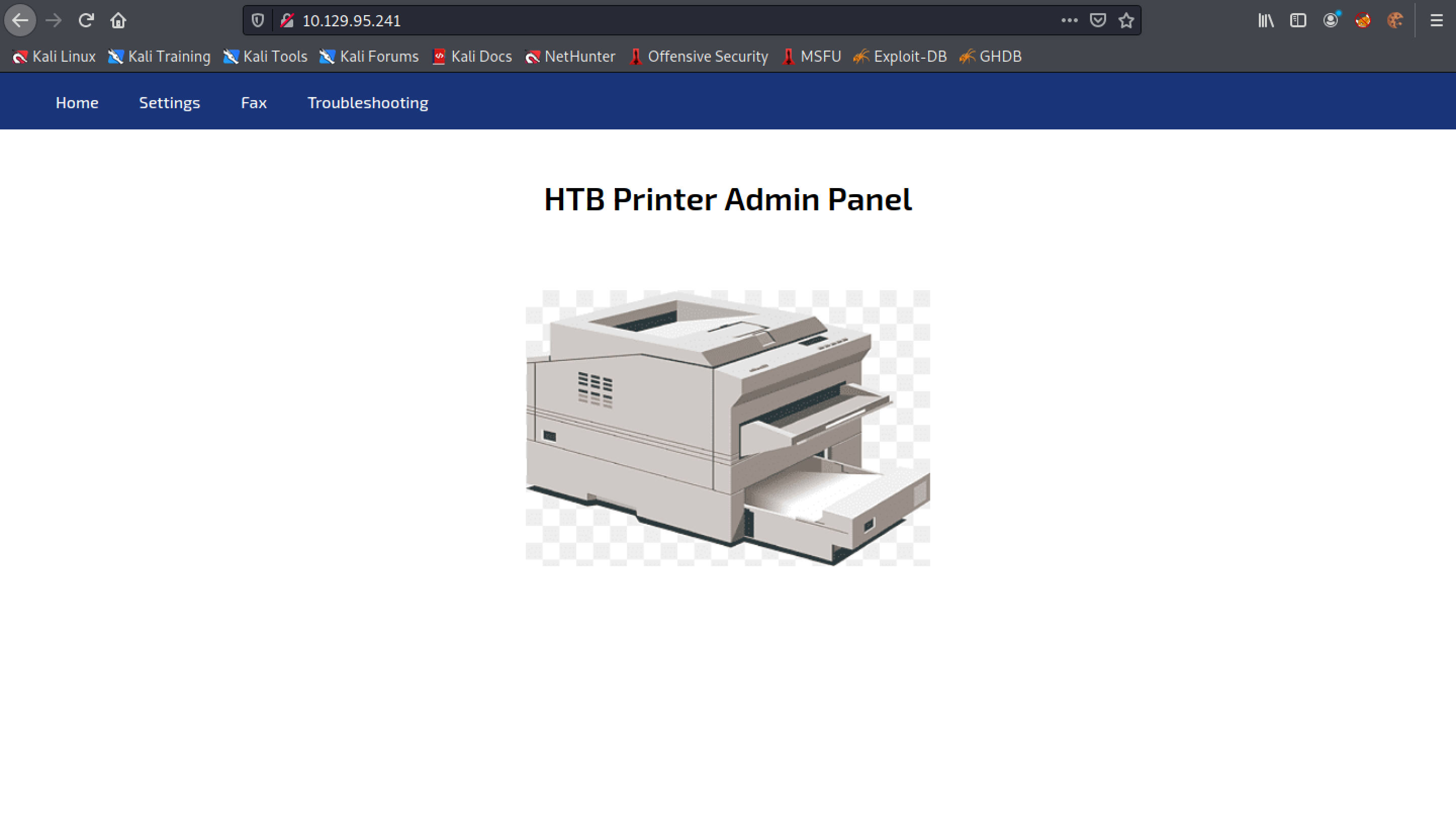 Main page of the printer server.