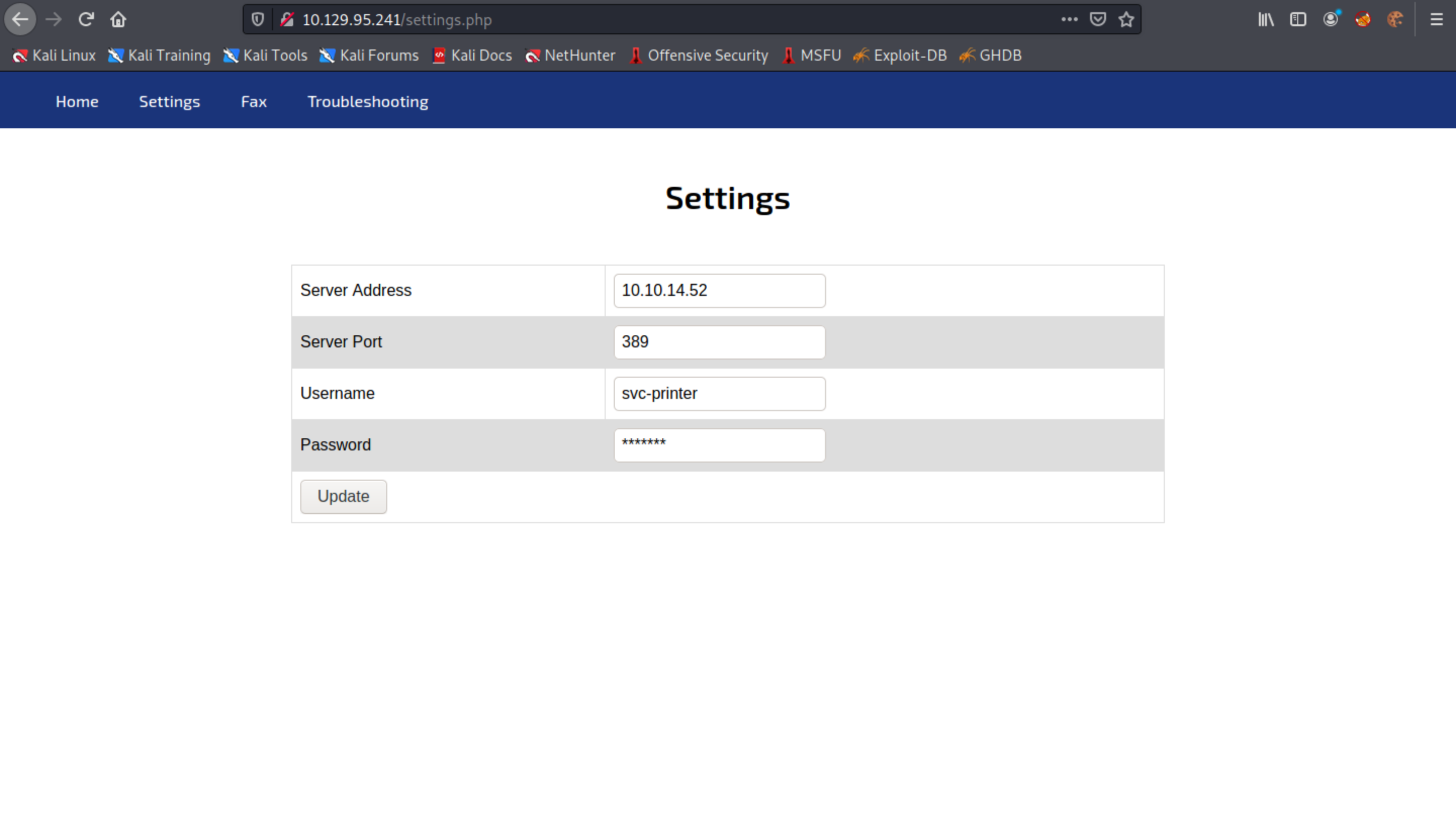 Modify the server address.