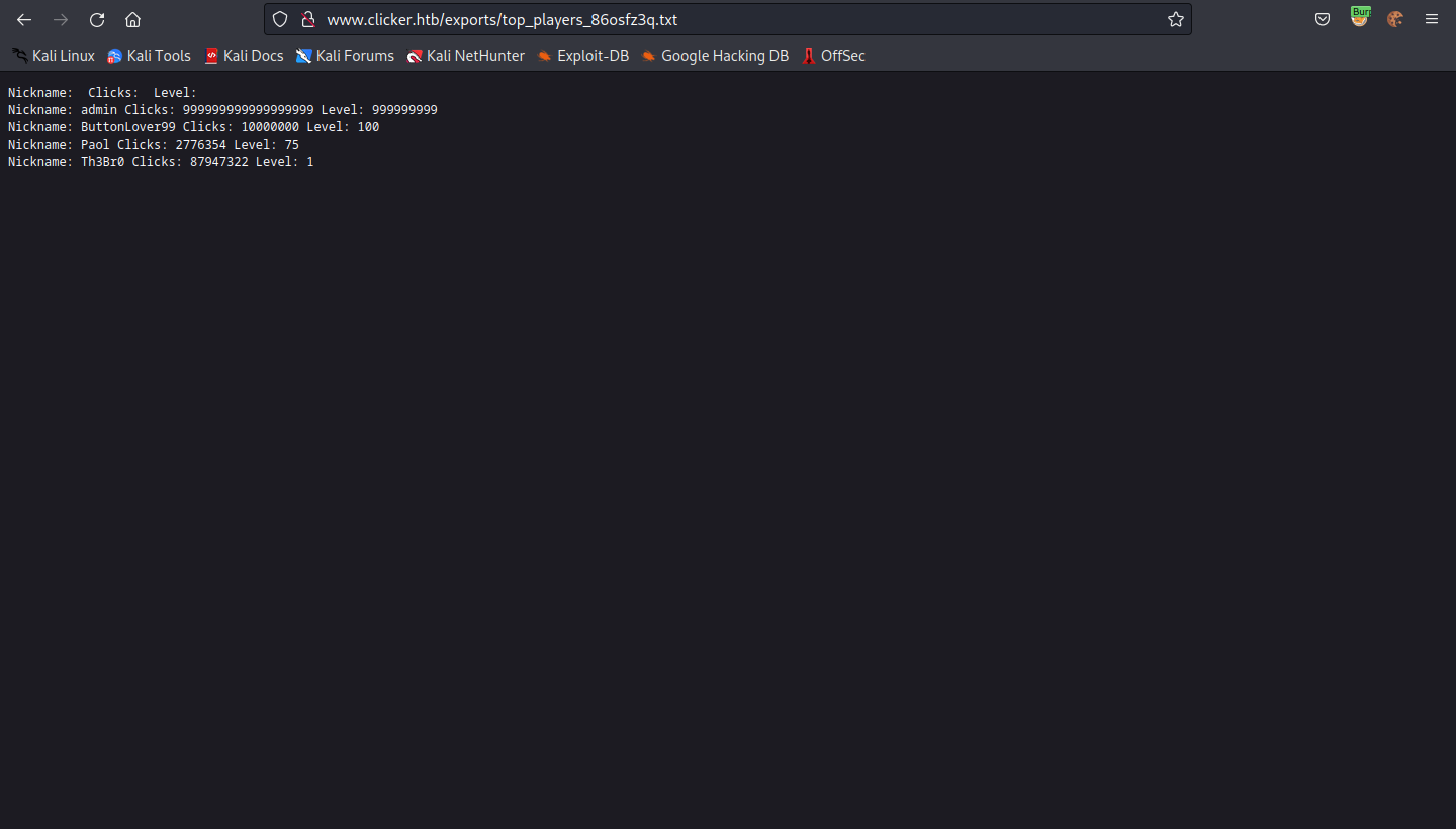 Viewing the exported data.