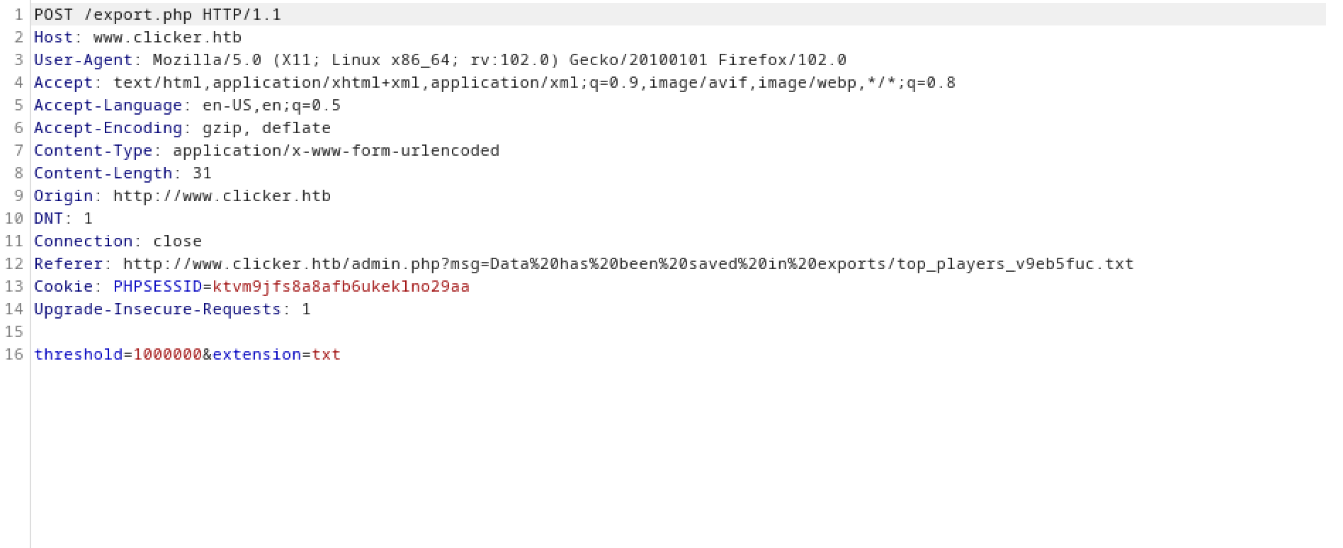 HTTP request that exports the top players.
