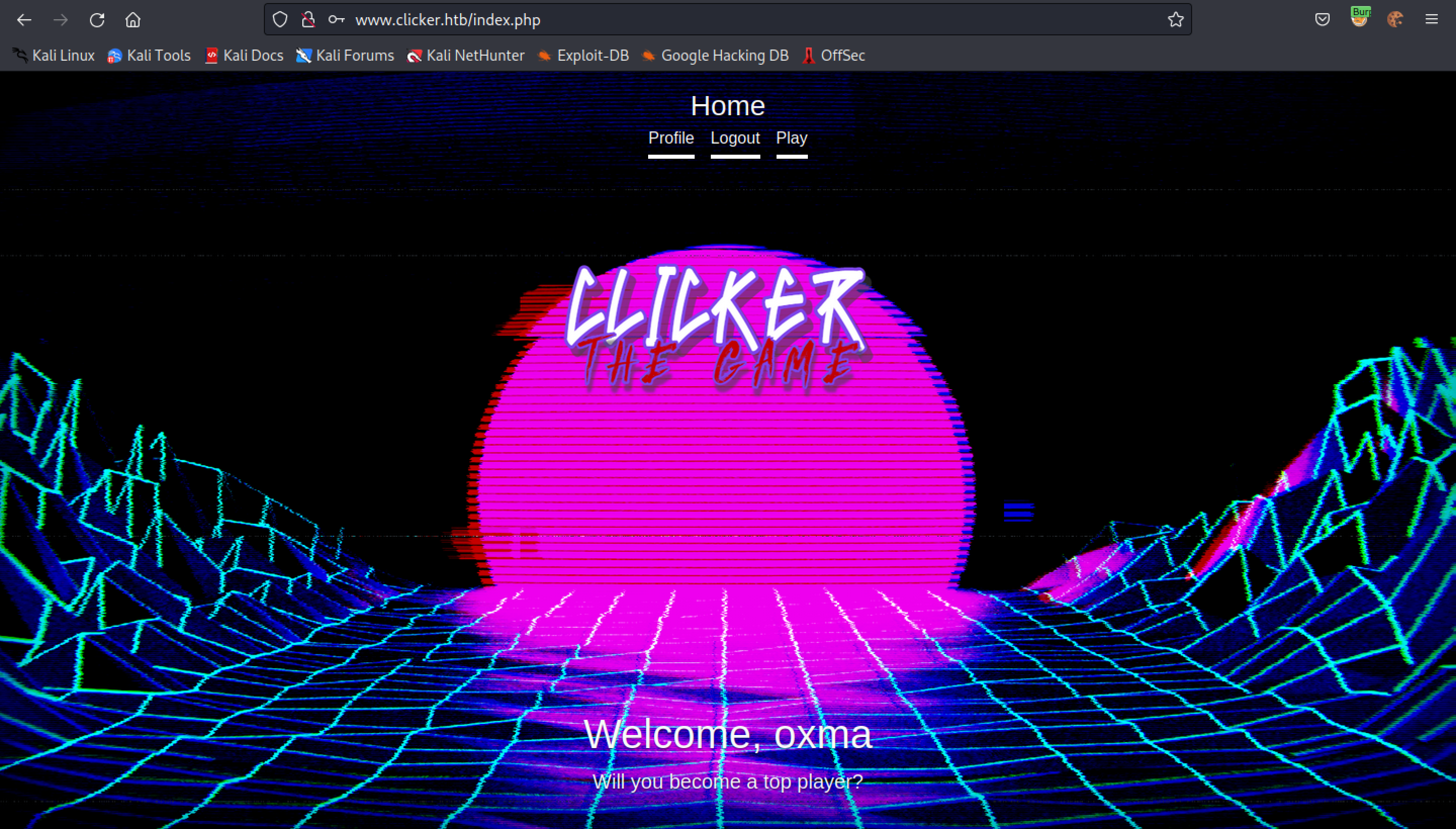 Main page after logging in.