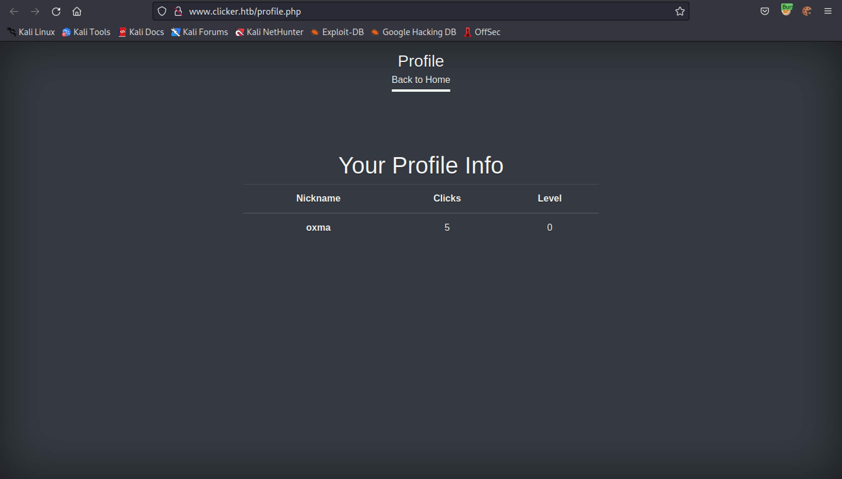 Profile page with the updated score.