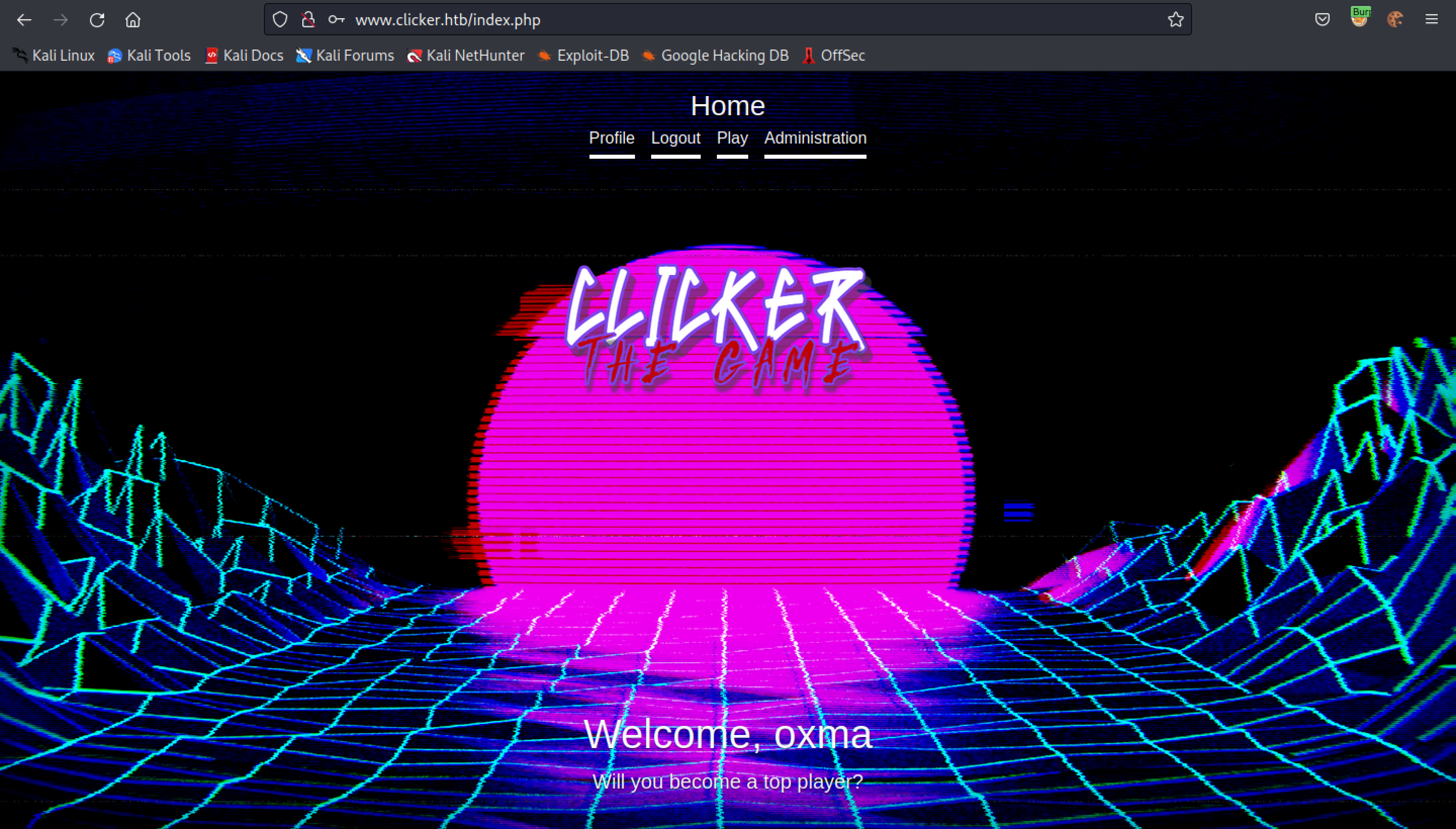 A new link to the Administration page after newline injection attack.