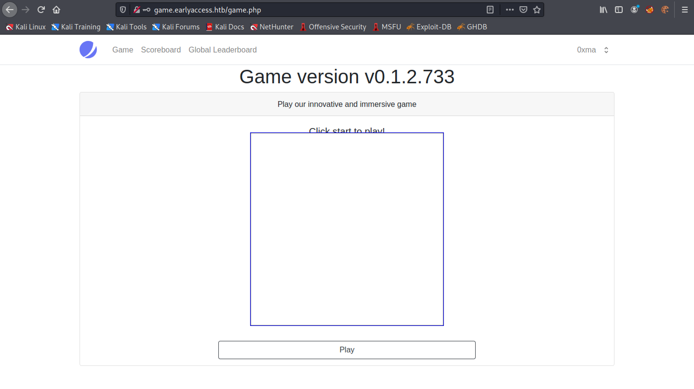 Main page of the web application.