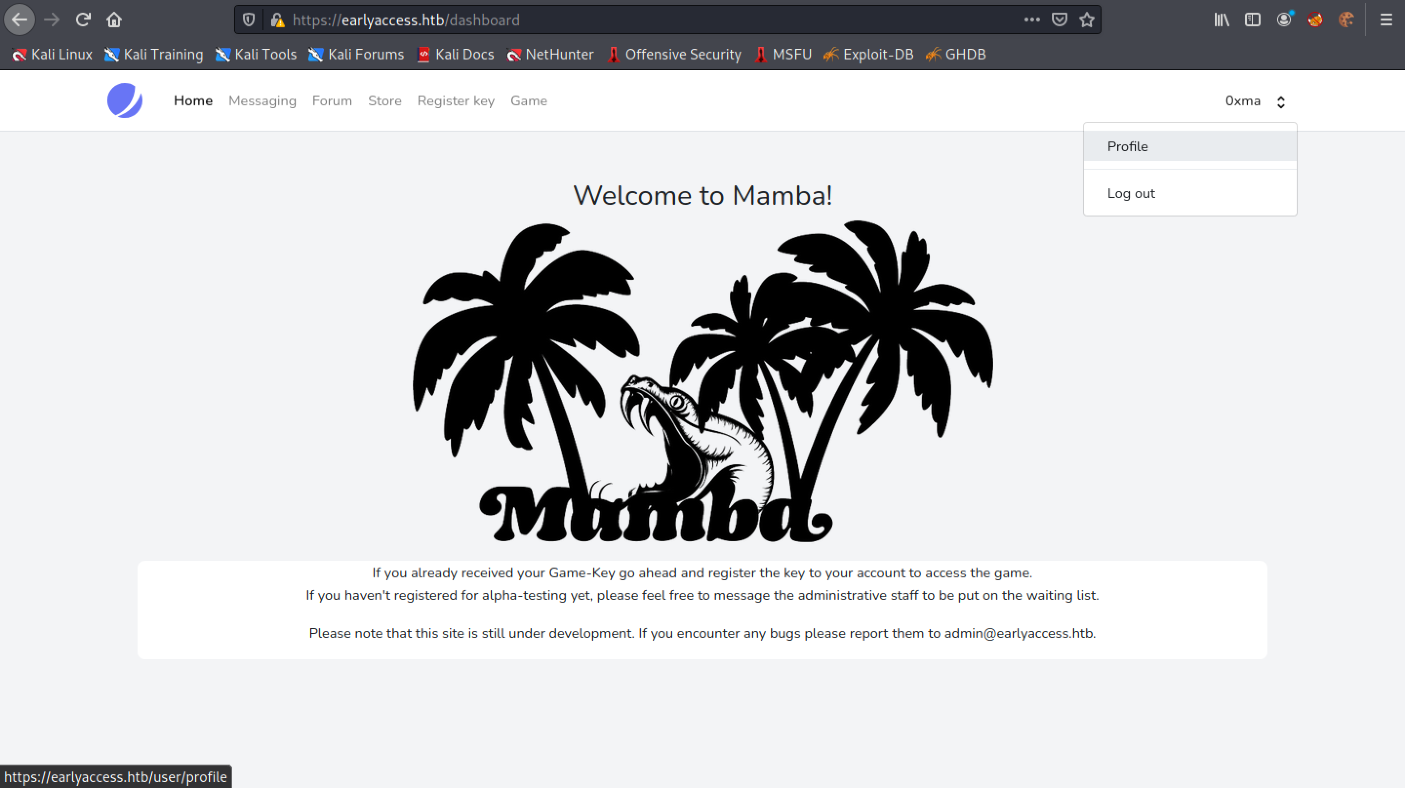 Clicking on the profile link.