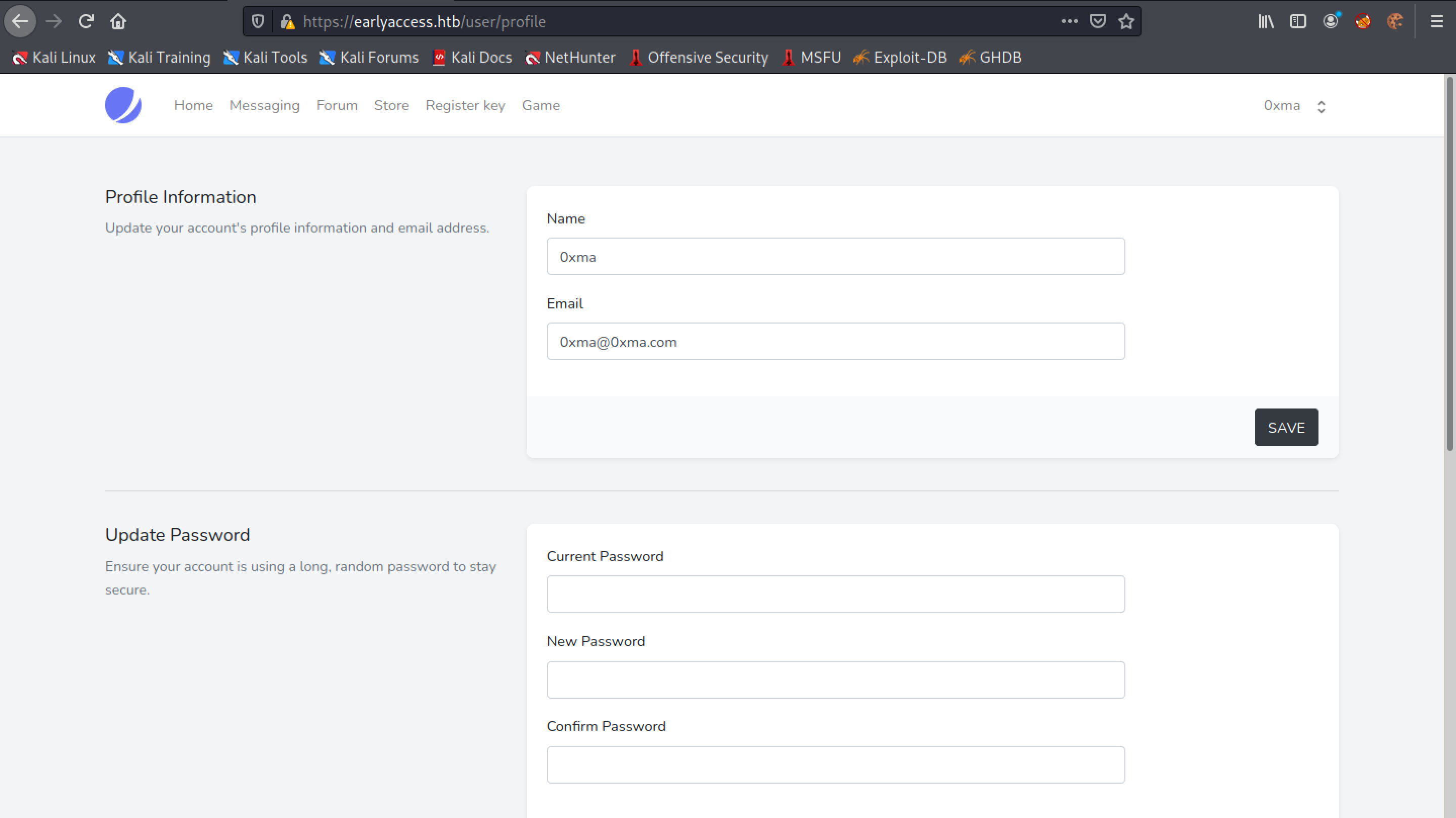 User profile page.