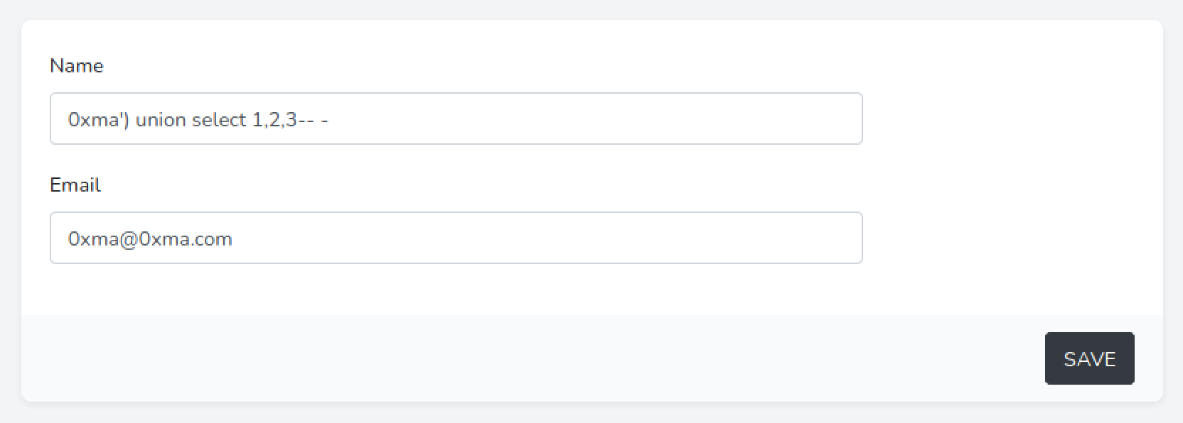 SQL UNION injection attack by displaying 1, 2, and 3.