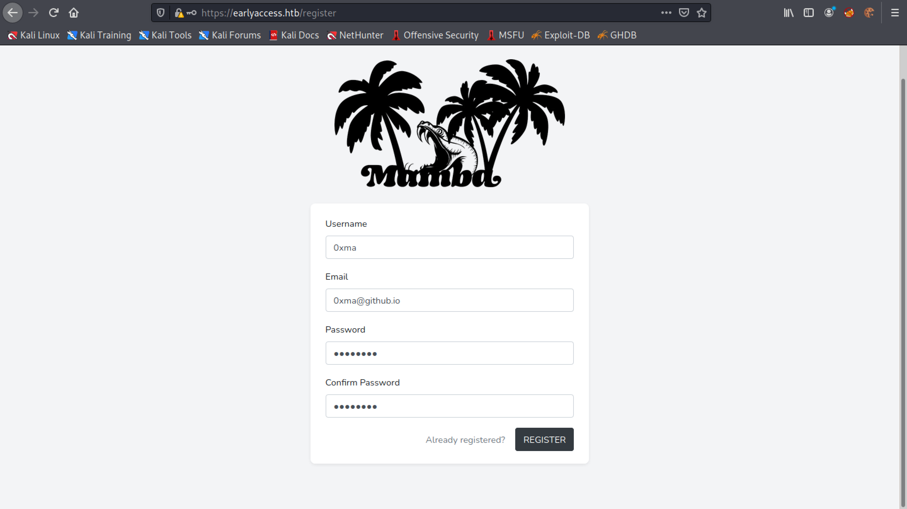 Registration page.