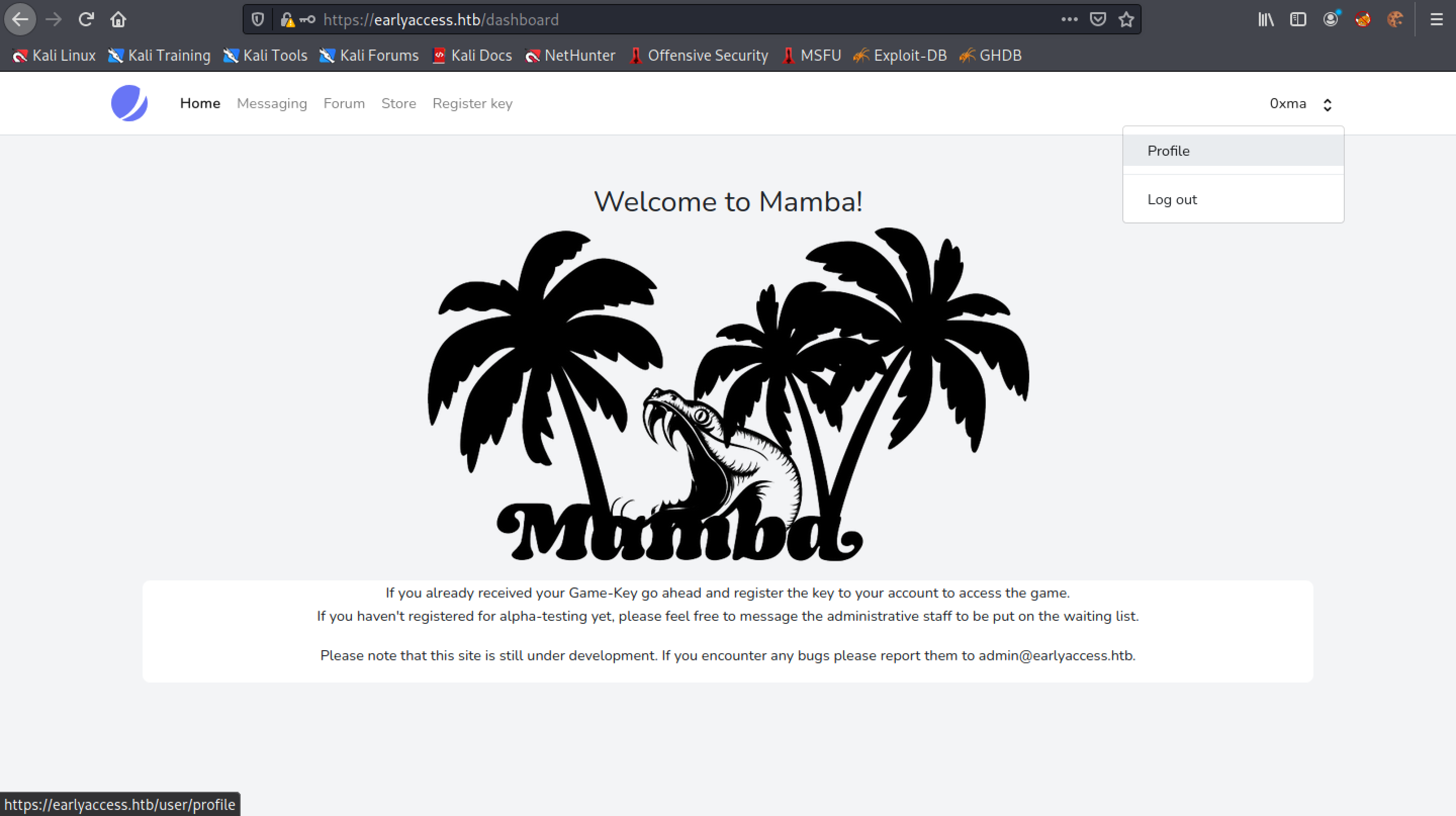 Going to the profile page.
