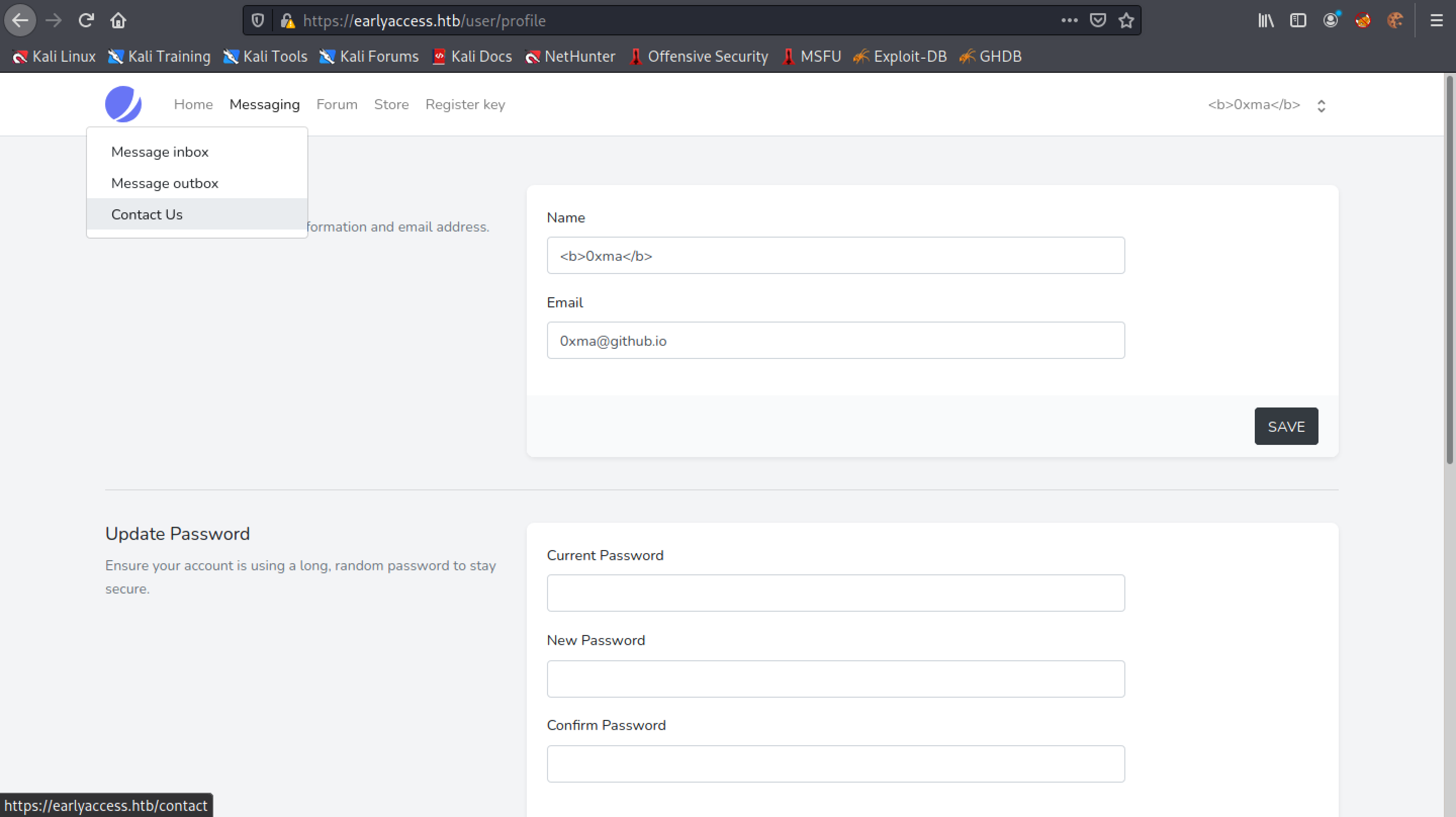 Going to the Contact Us page.
