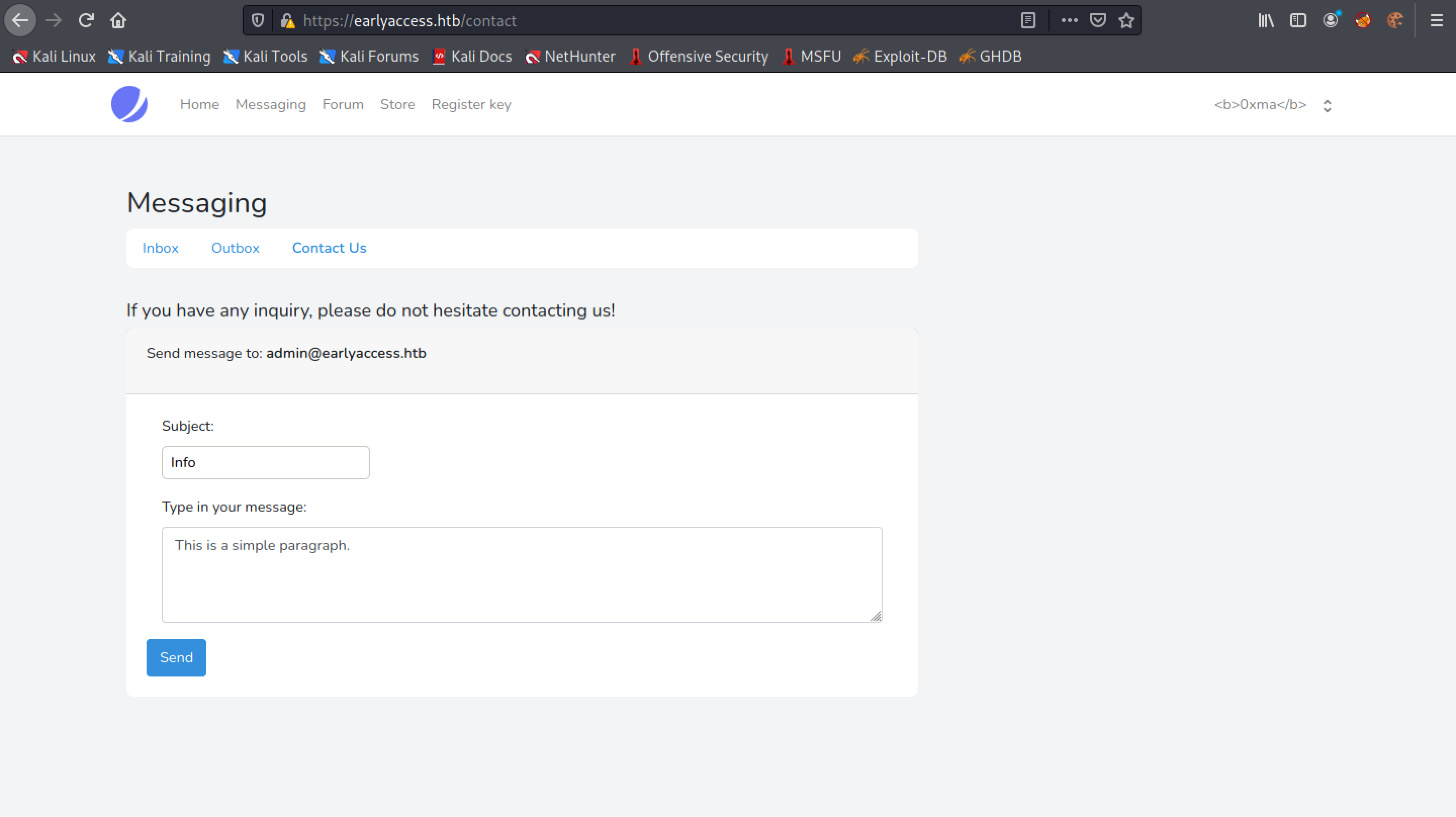 Submitting the Contact Us form.