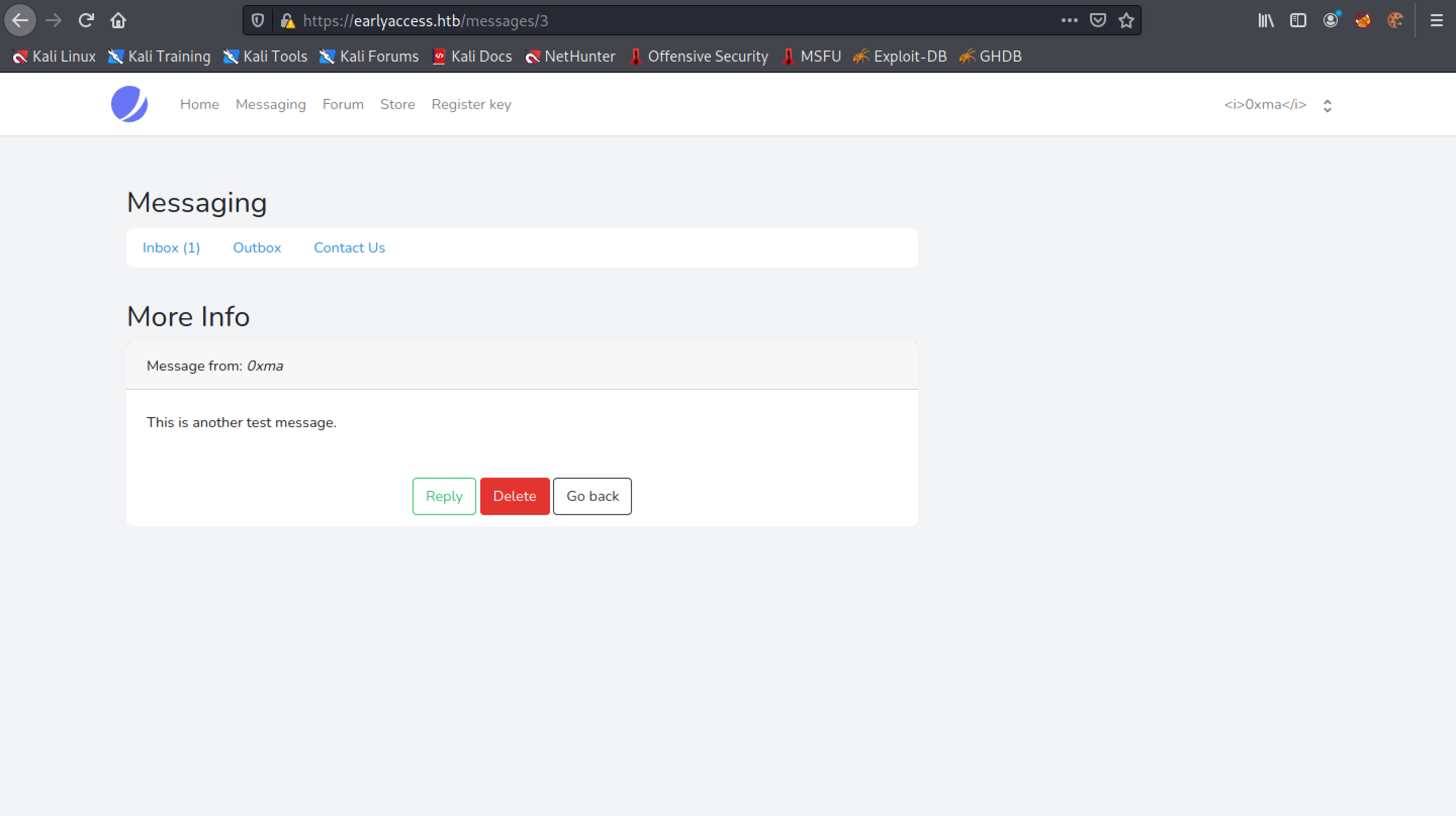 Italcized username in the Info page.