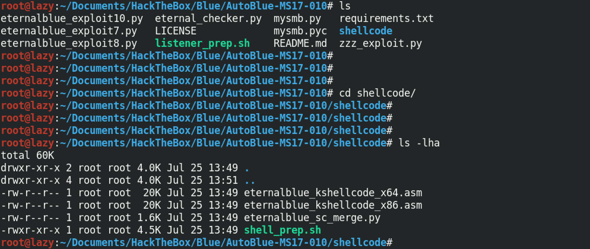Contents of the exploit directory.