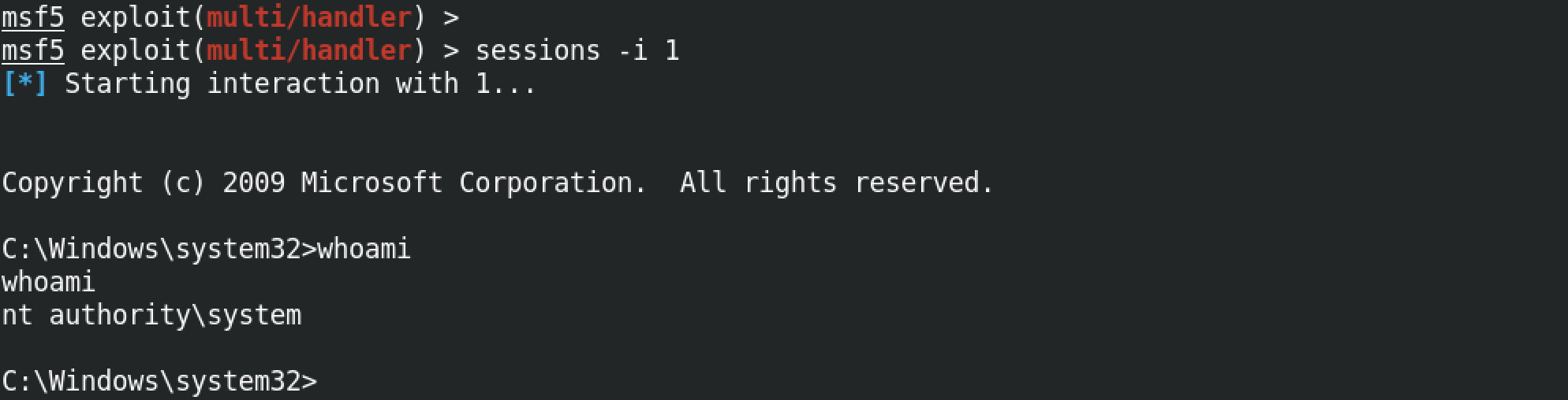 Metasploit regular shell to the target box.
