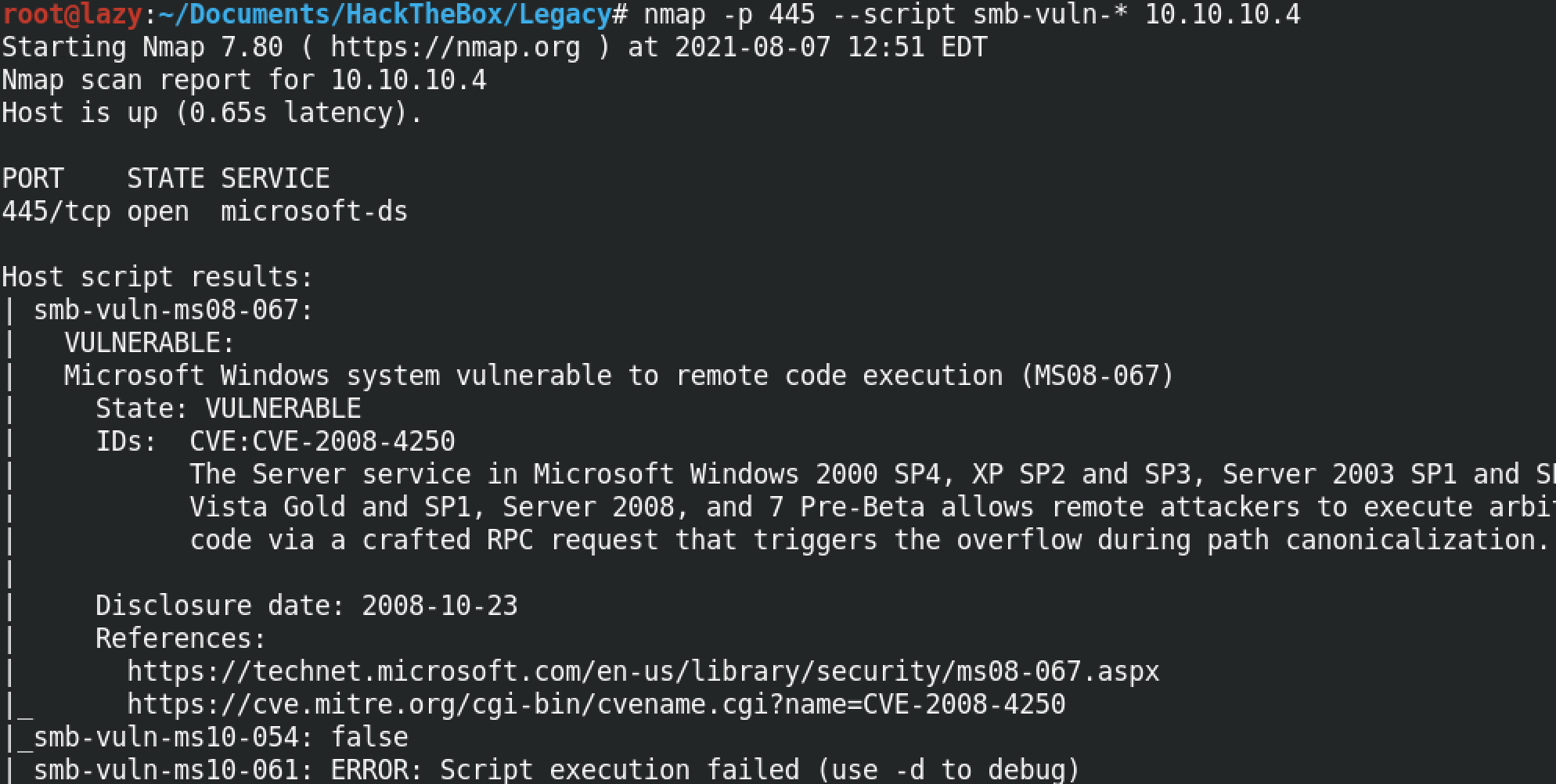 Nmap scan of target.