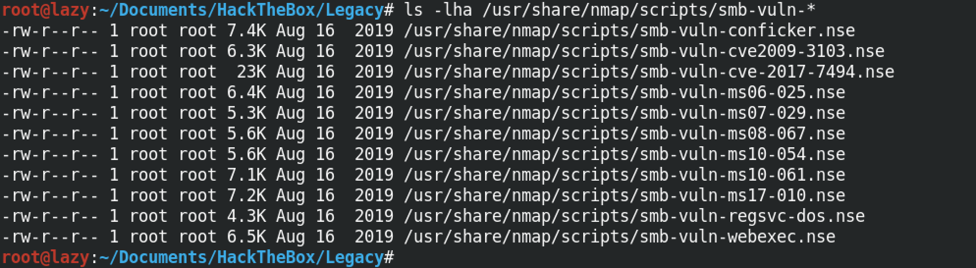 Listing all SMB vulnerability scripts.