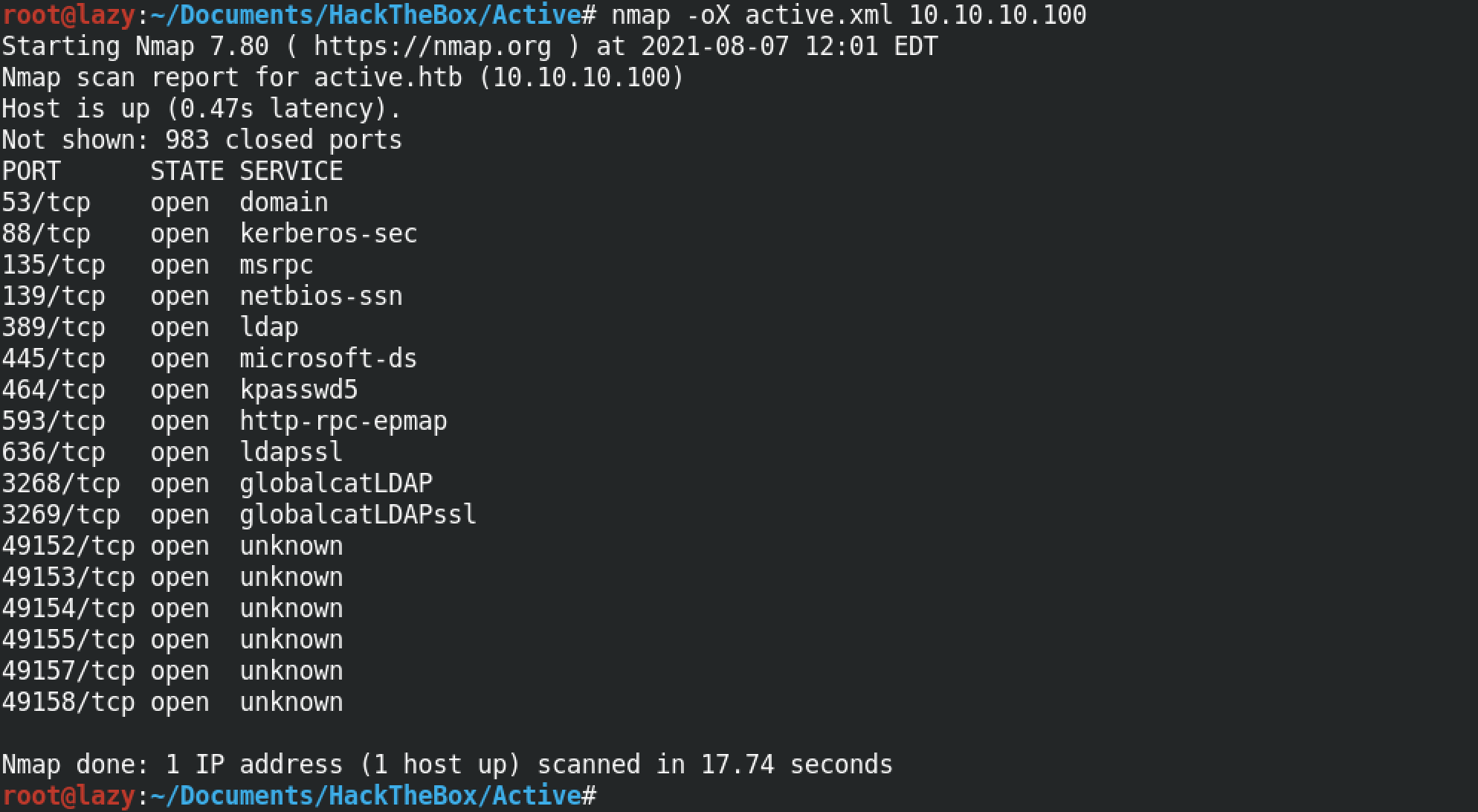 Nmap scan of the target.
