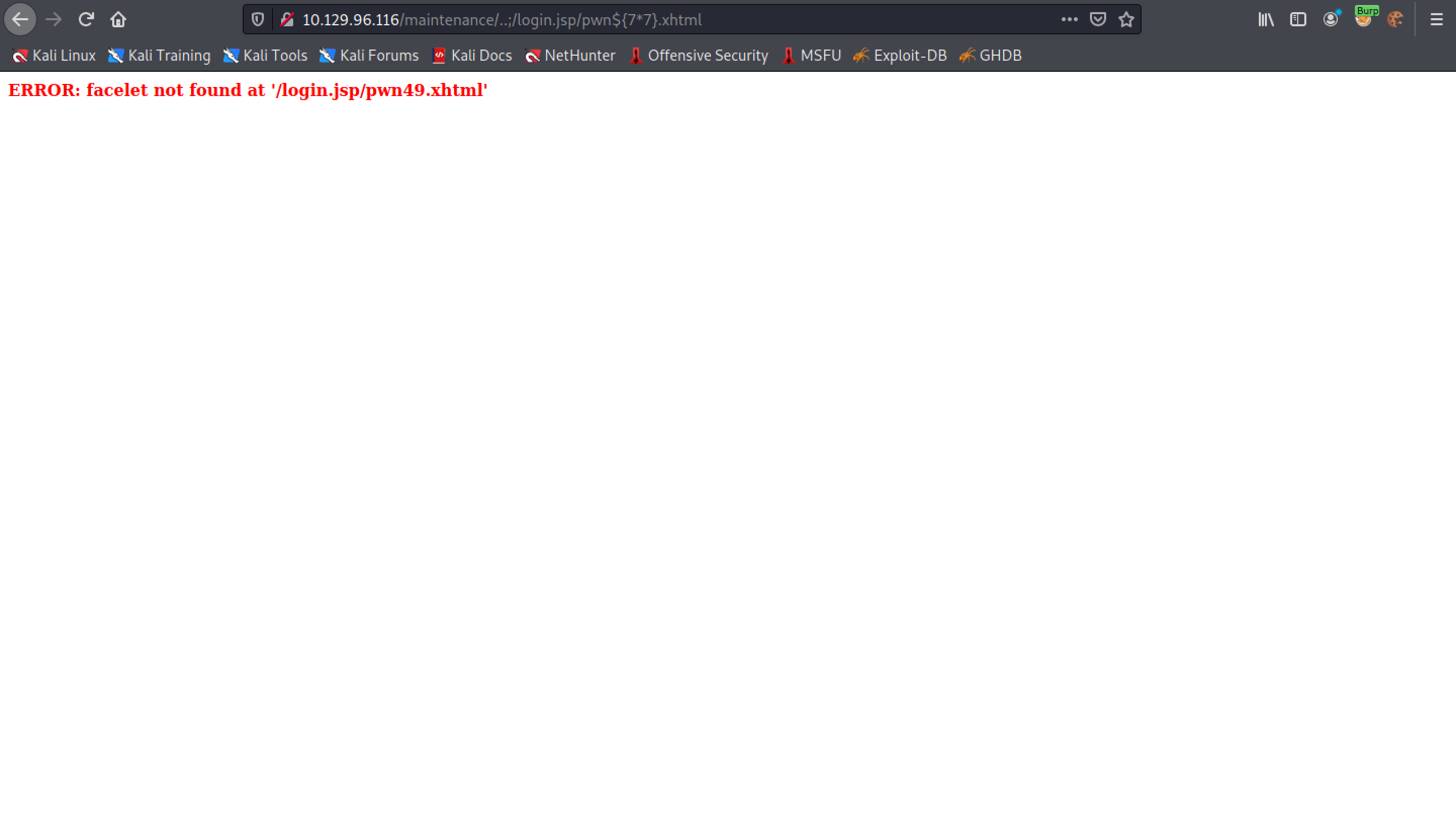 Successful SSTI payload.