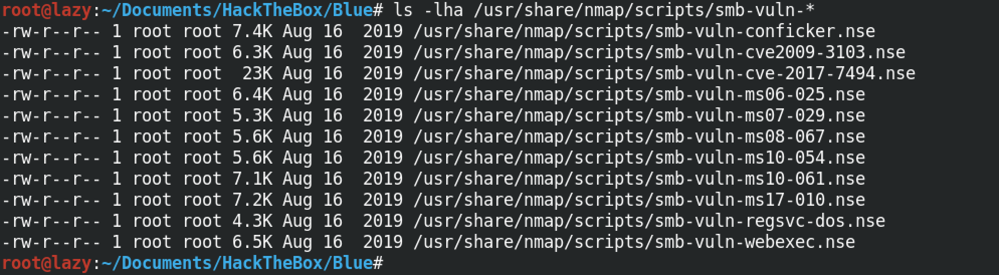 SMB related nmap vulnerability scripts.