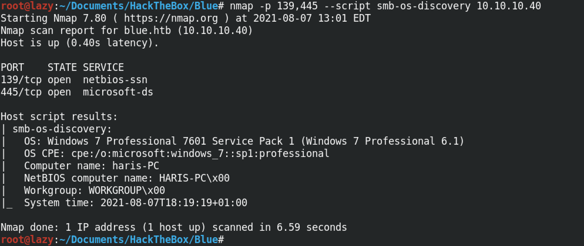 Nmap scan to detect OS version.
