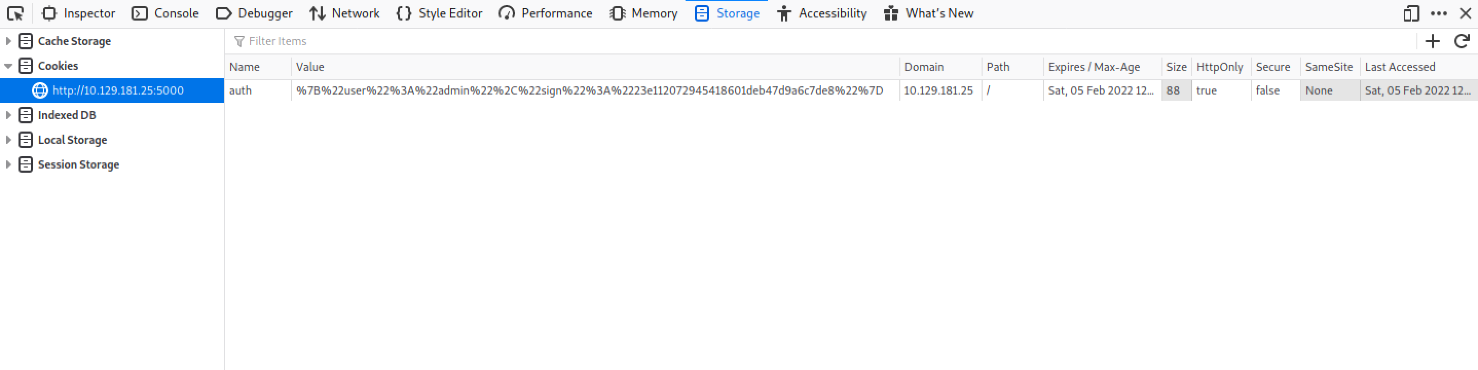 Cookie in the browser.