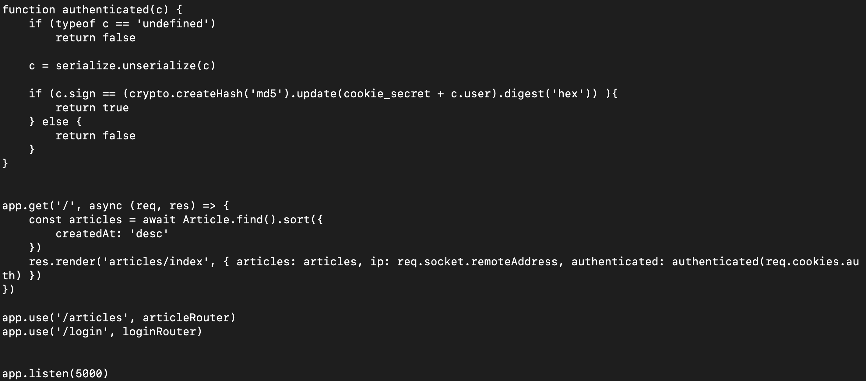 Source code of the target web application.
