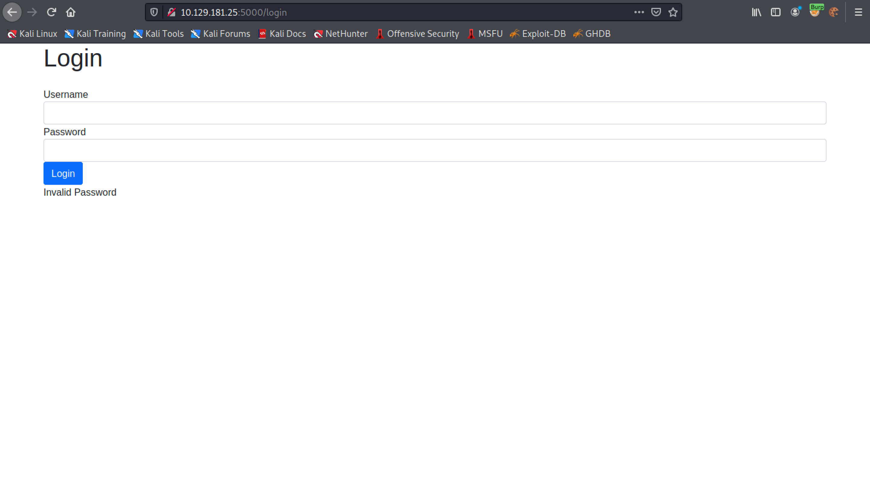 Invalid credentials response.