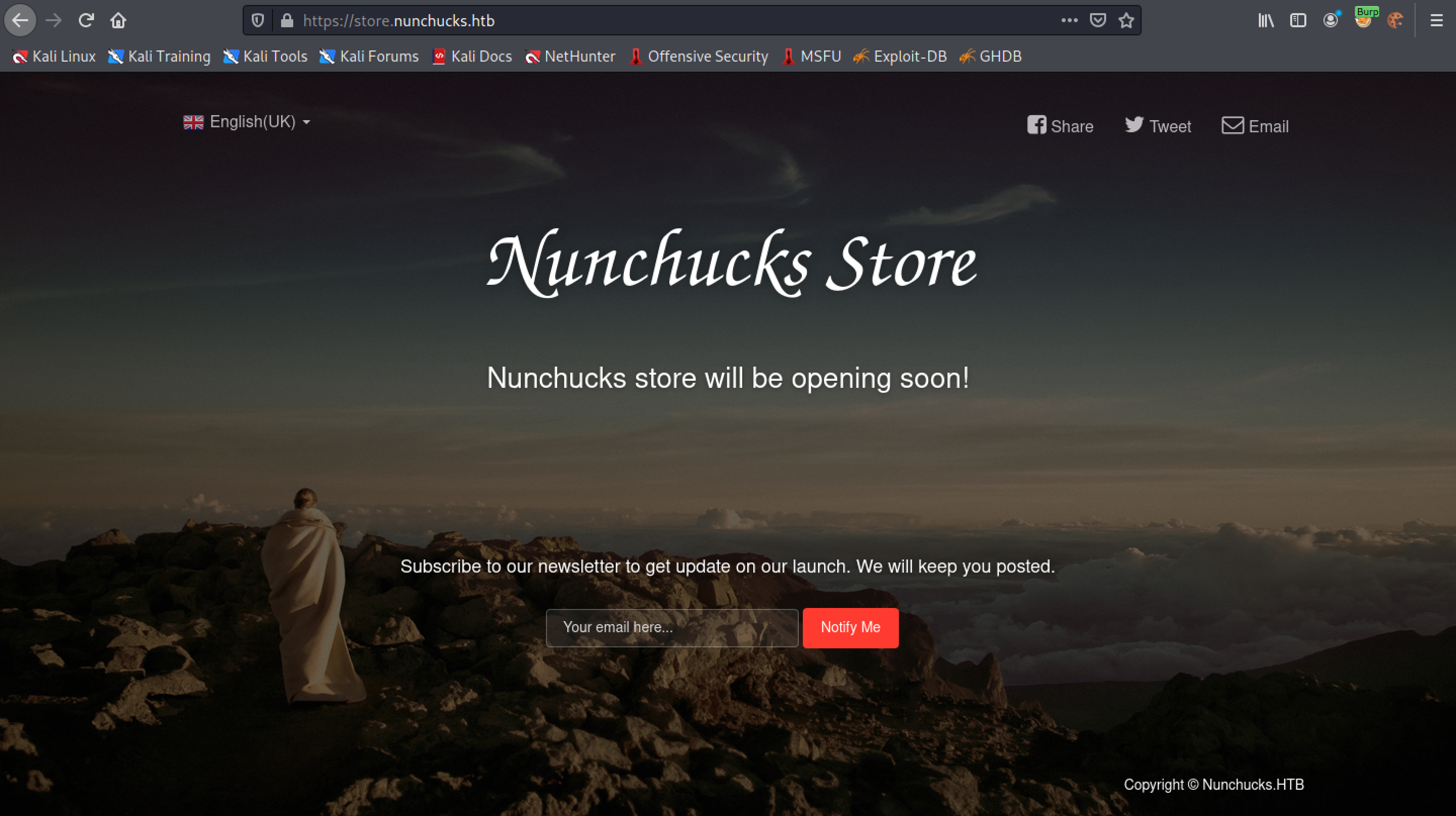 Main page of the web application.