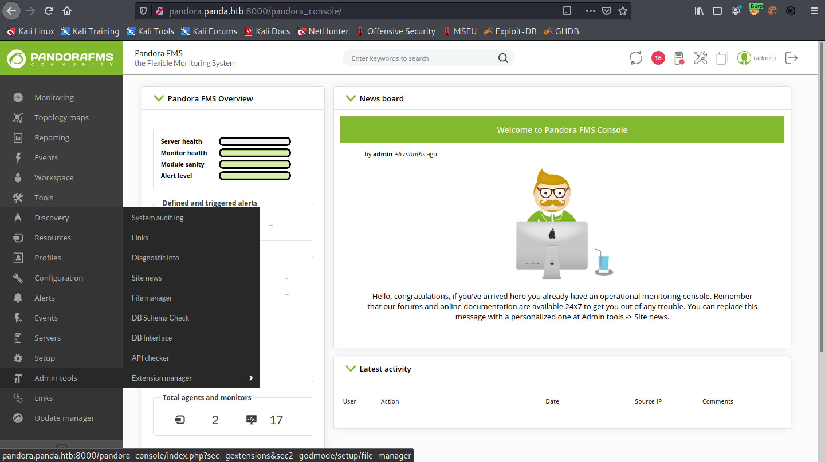 Navigating to the 'File manager' page to upload the PHP script.
