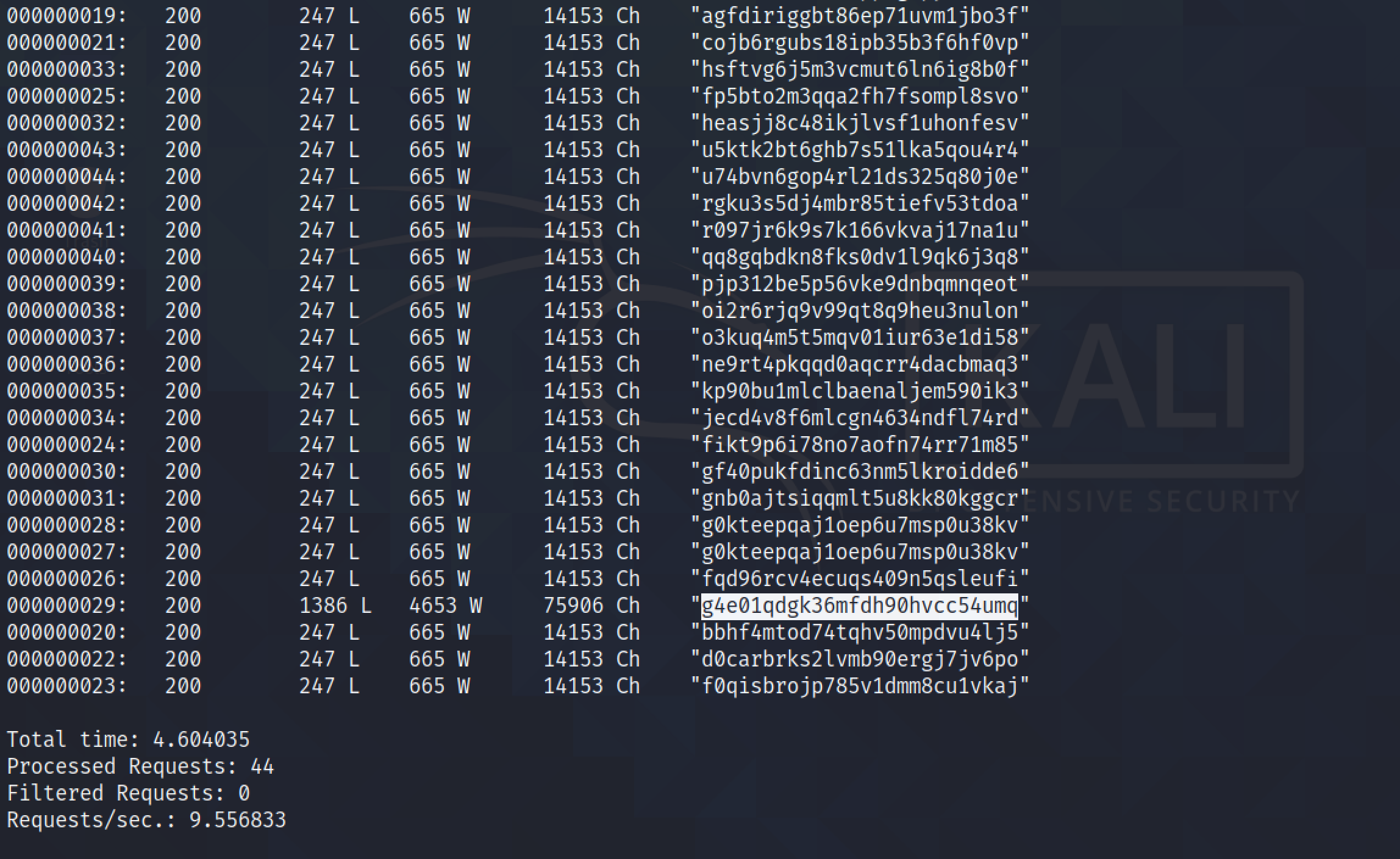Running wfuzz to find the distinct session ID.